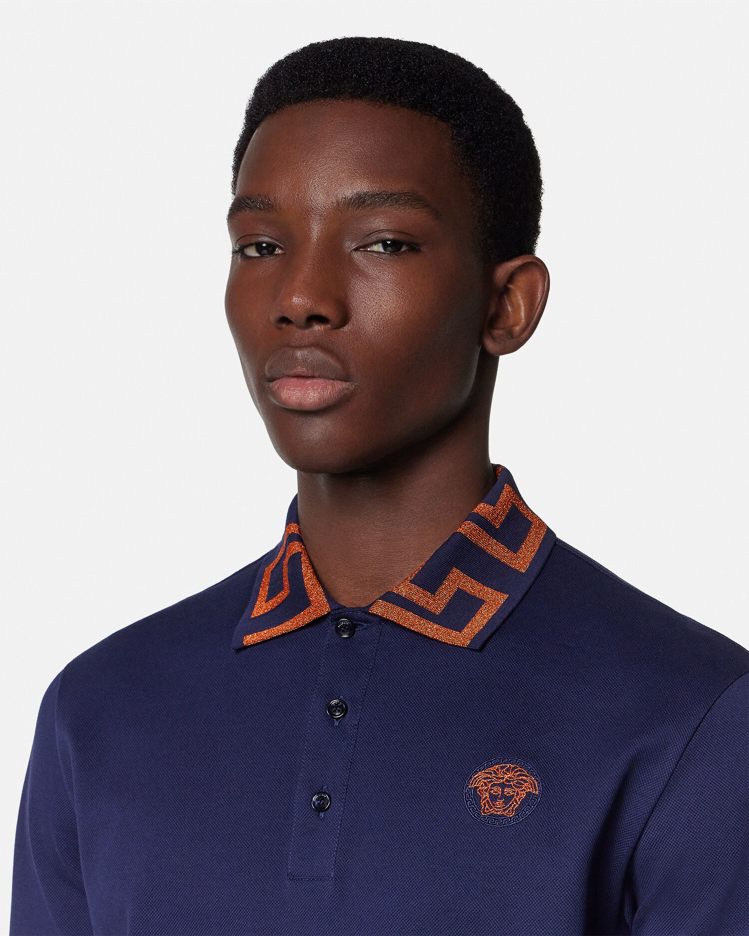 Embroidered Cotton Piqué Polo | VERSACE US