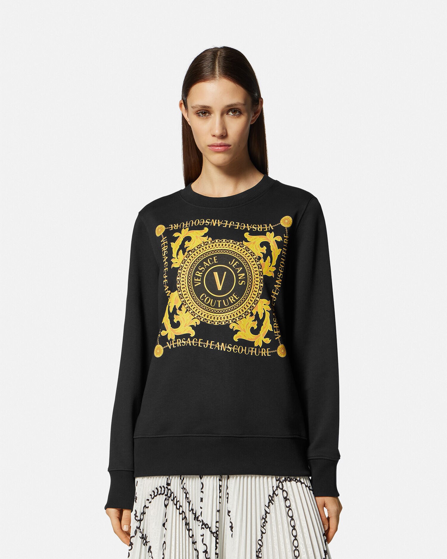 V Emblem Chain Sweatshirt Black Gold VERSACE CA
