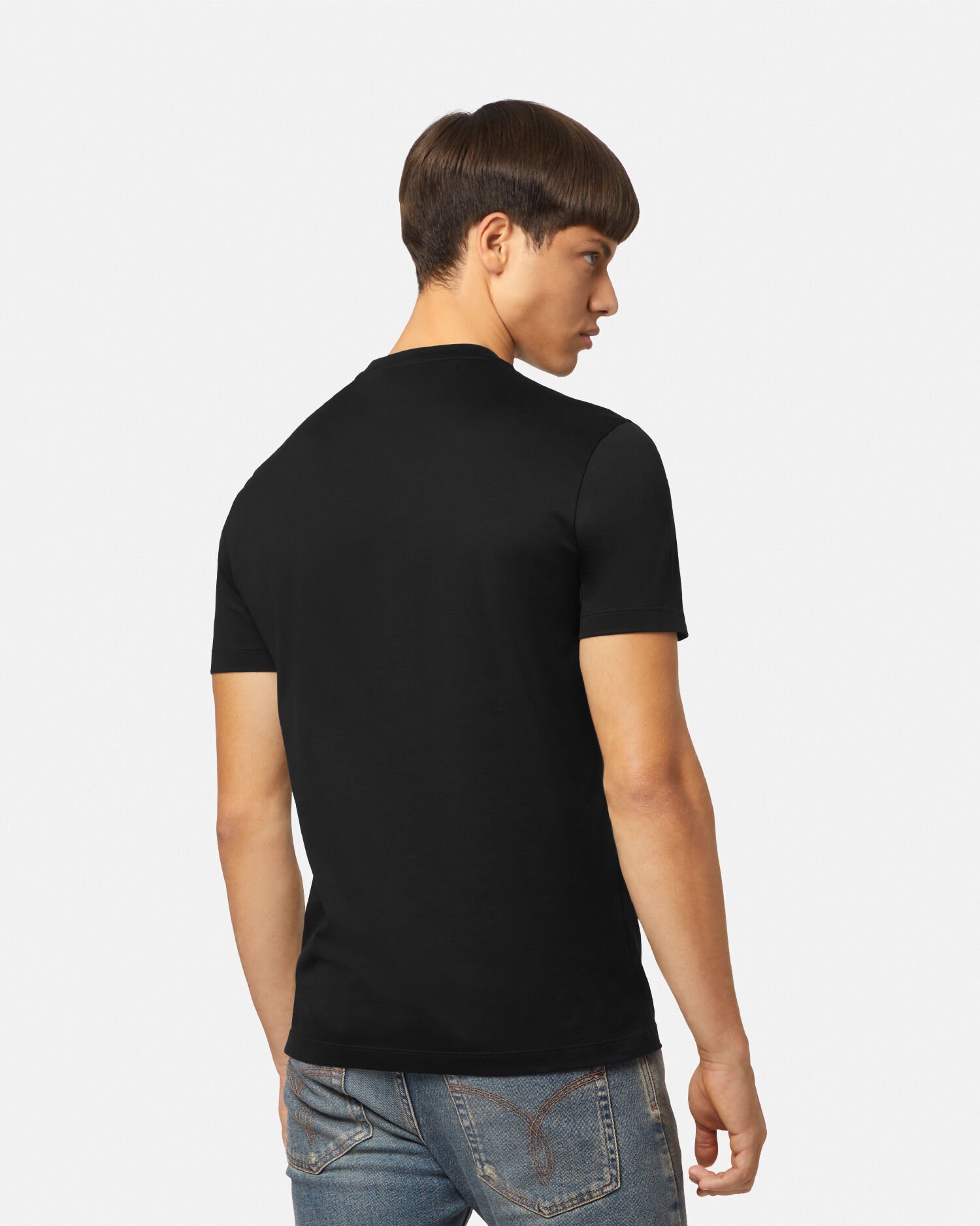 Embellished Cotton-Jersey T-Shirt Black | VERSACE US