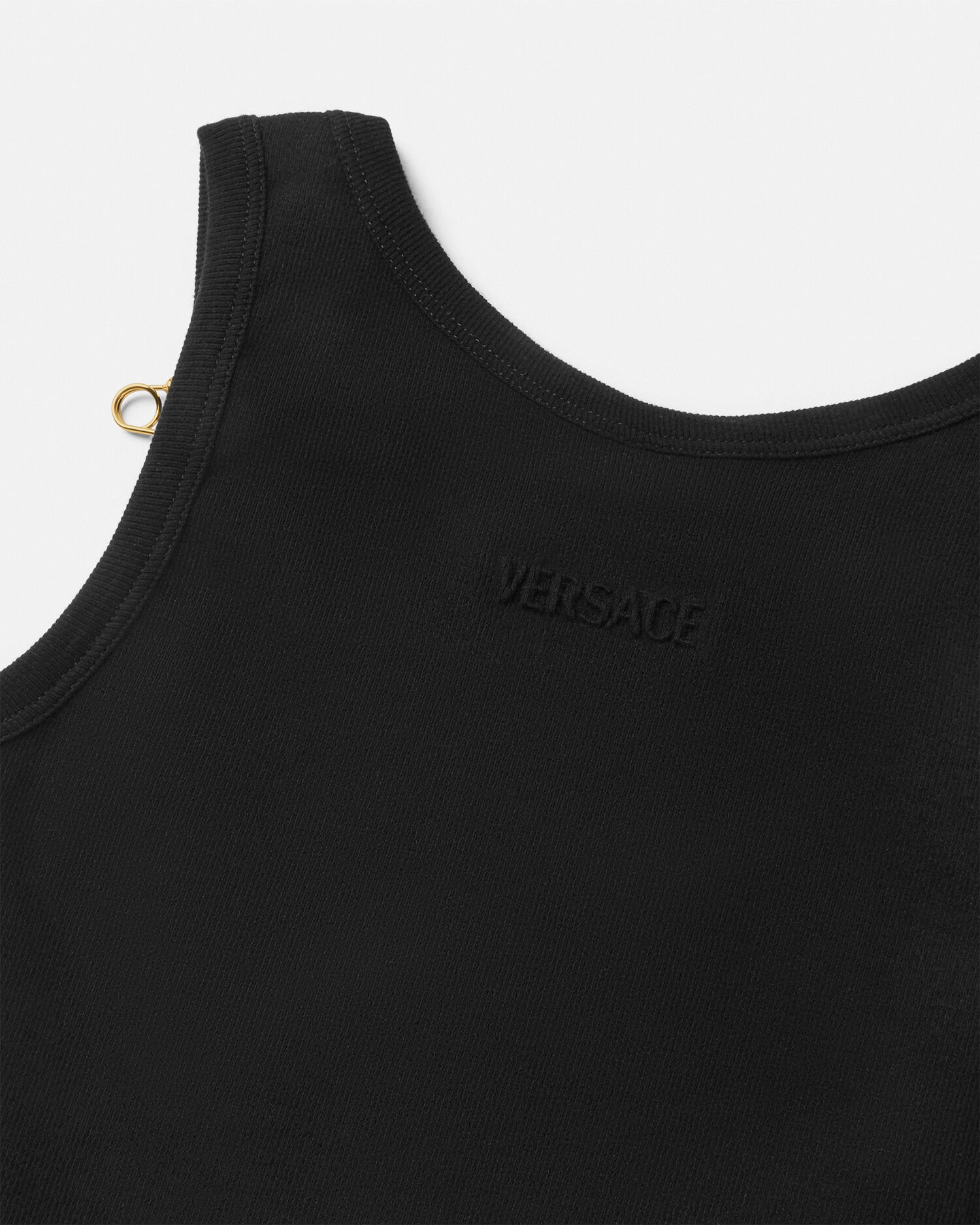 VERSACE ブラック タンクトップ Safety Pin Ribbed Tank Top | VERSACE US