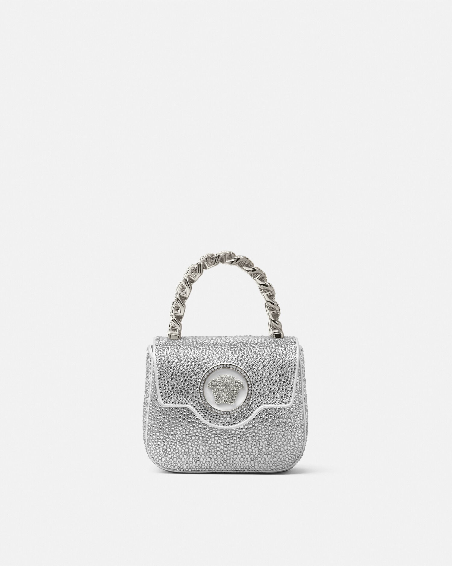 La Medusa Embellished Satin Mini Bag White | VERSACE US