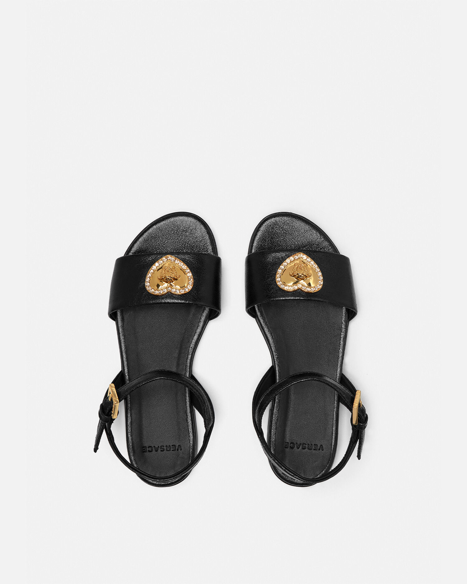 Crystal Heart Medusa Kids Sandals Black Gold VERSACE CA