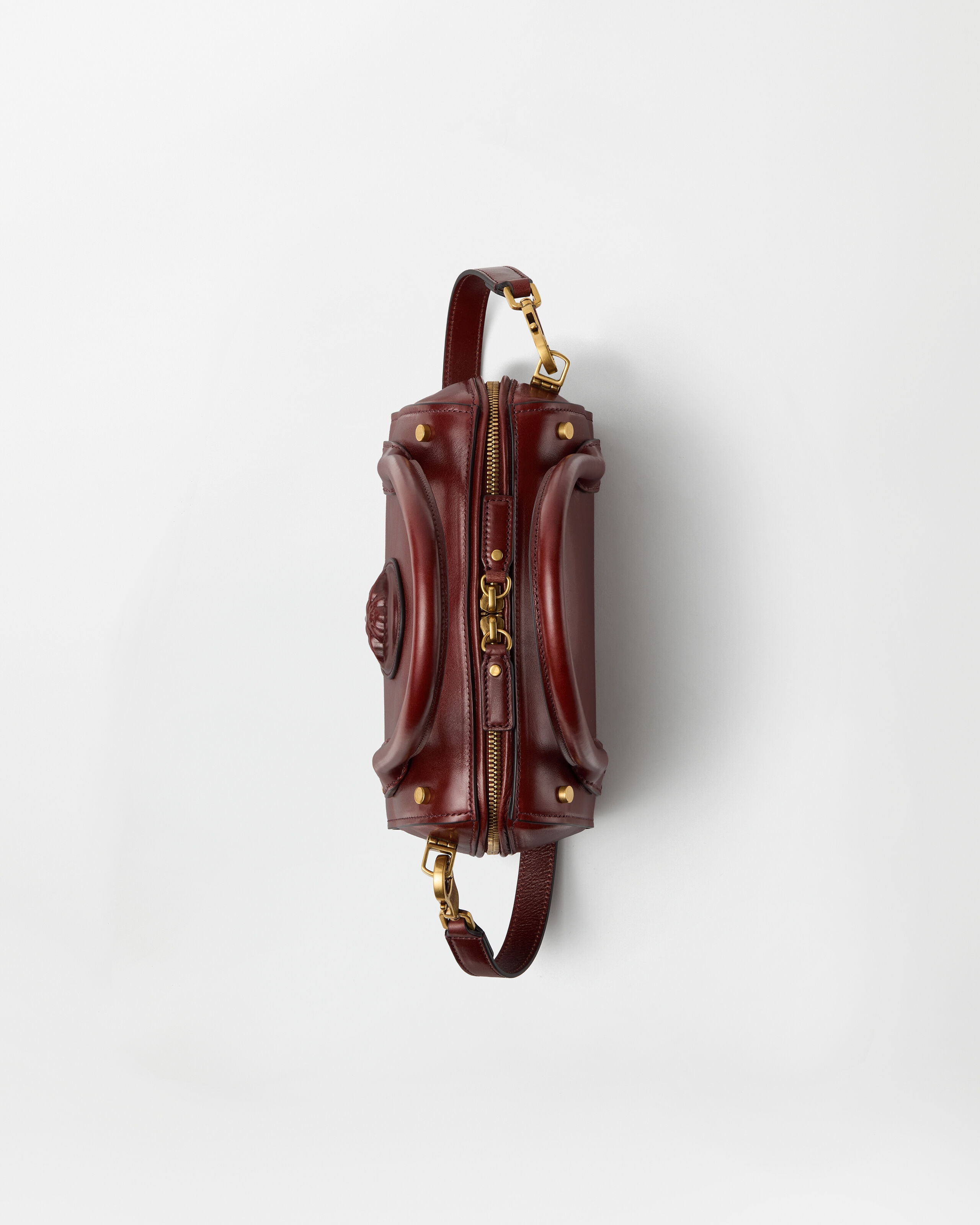 Roomy Small Leather Boston Bag Brown | VERSACE
