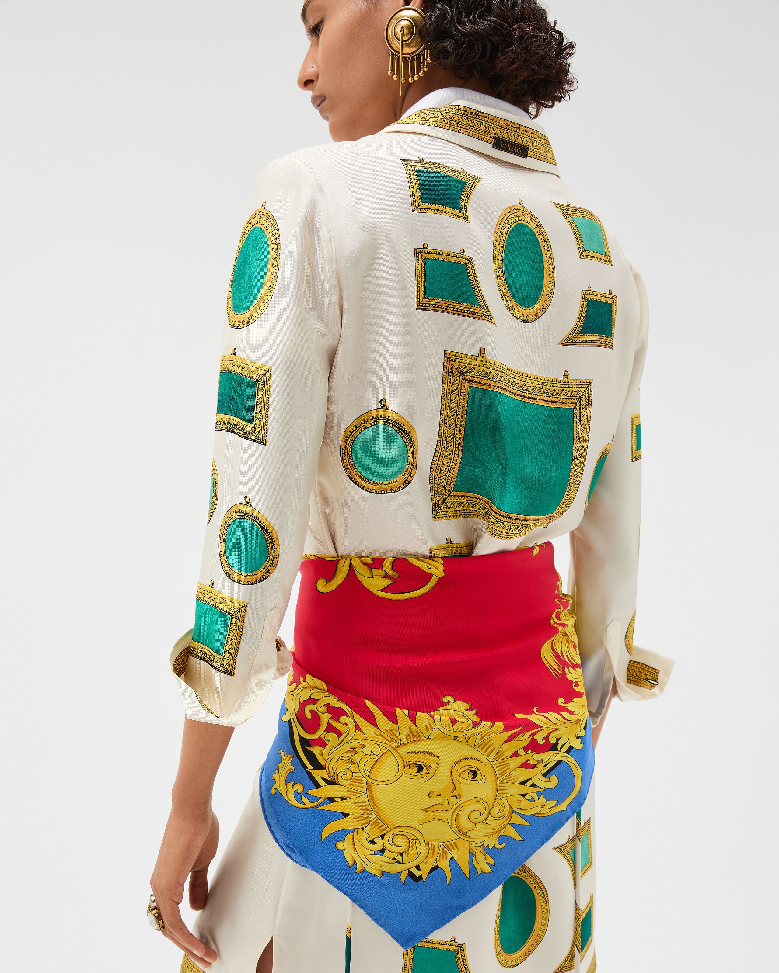 Printed Silk Twill Scarf 90 cm Blue,Print | VERSACE US