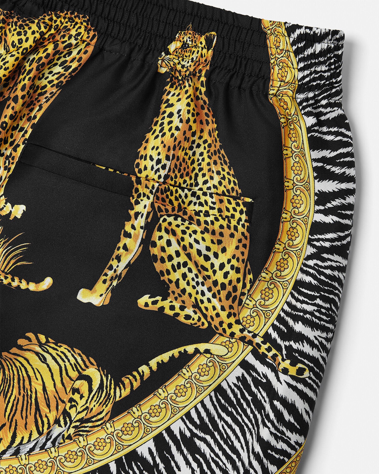 Wild Cats Silk Shorts Black,Print | VERSACE