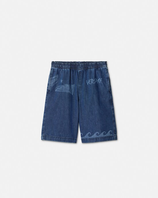 Kids Lasered Denim Shorts Blue 1