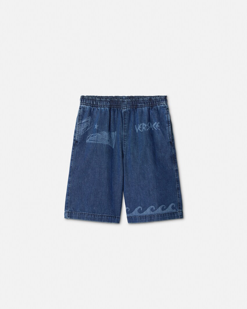 Kids Lasered Denim Shorts Blue 1