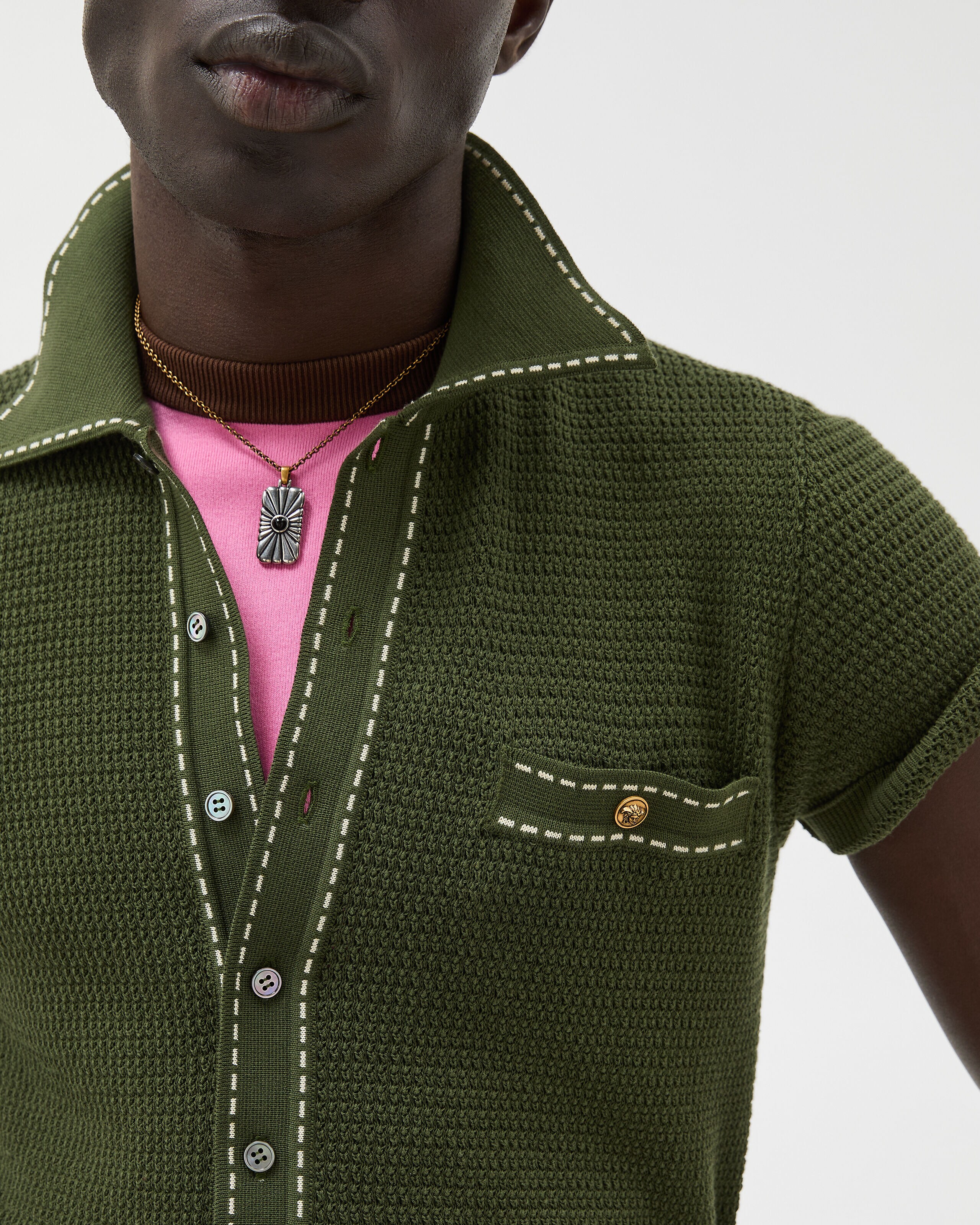 Cotton Knit Shirt Green | VERSACE ZA