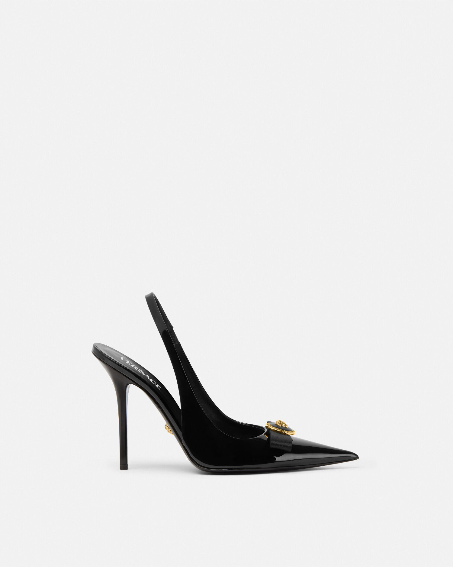 Gianni Ribbon High Slingback Pumps Black Gold Versace US