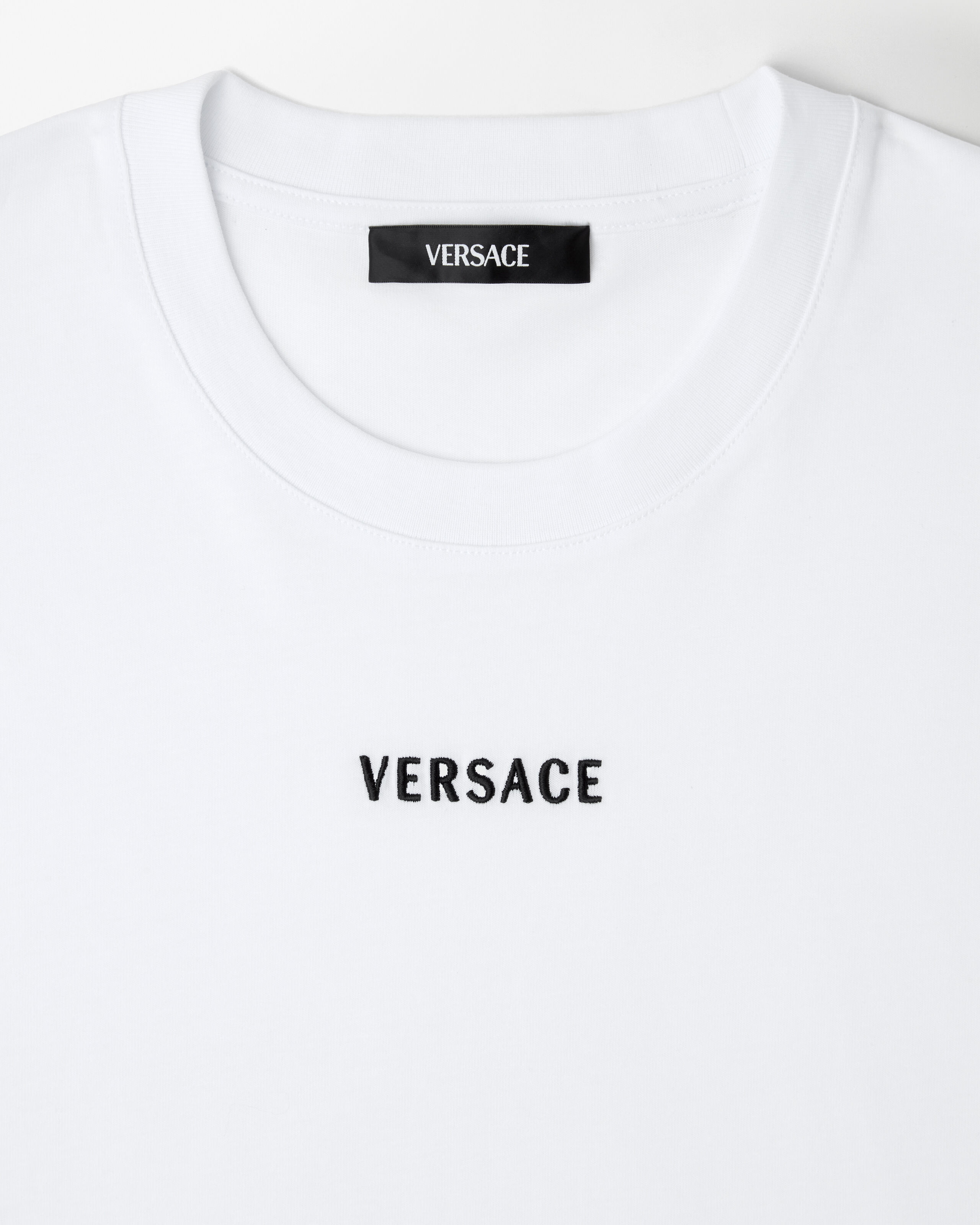 VERSACE Tシャツ ホワイト Embroidered Cotton-Jersey Slim T-Shirt White | VERSACE US