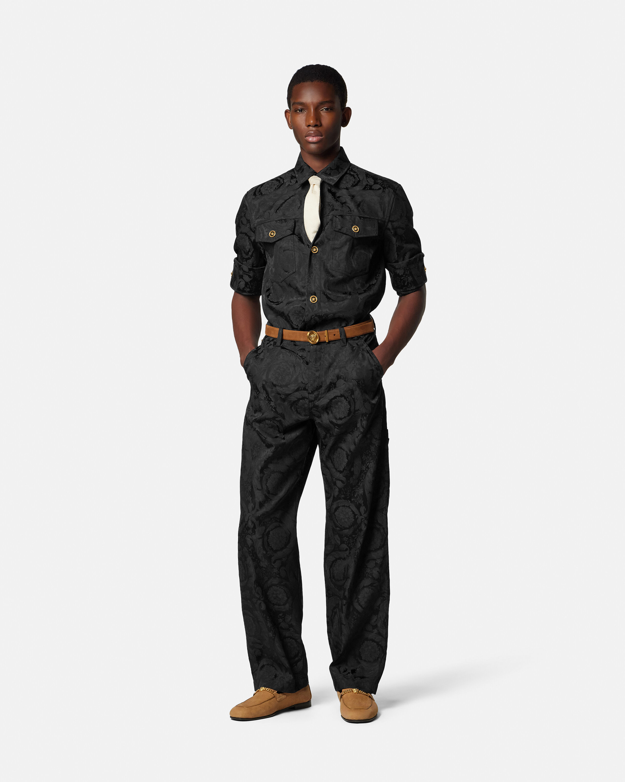 Jacquard Cotton Carpenter Pants Black | VERSACE US