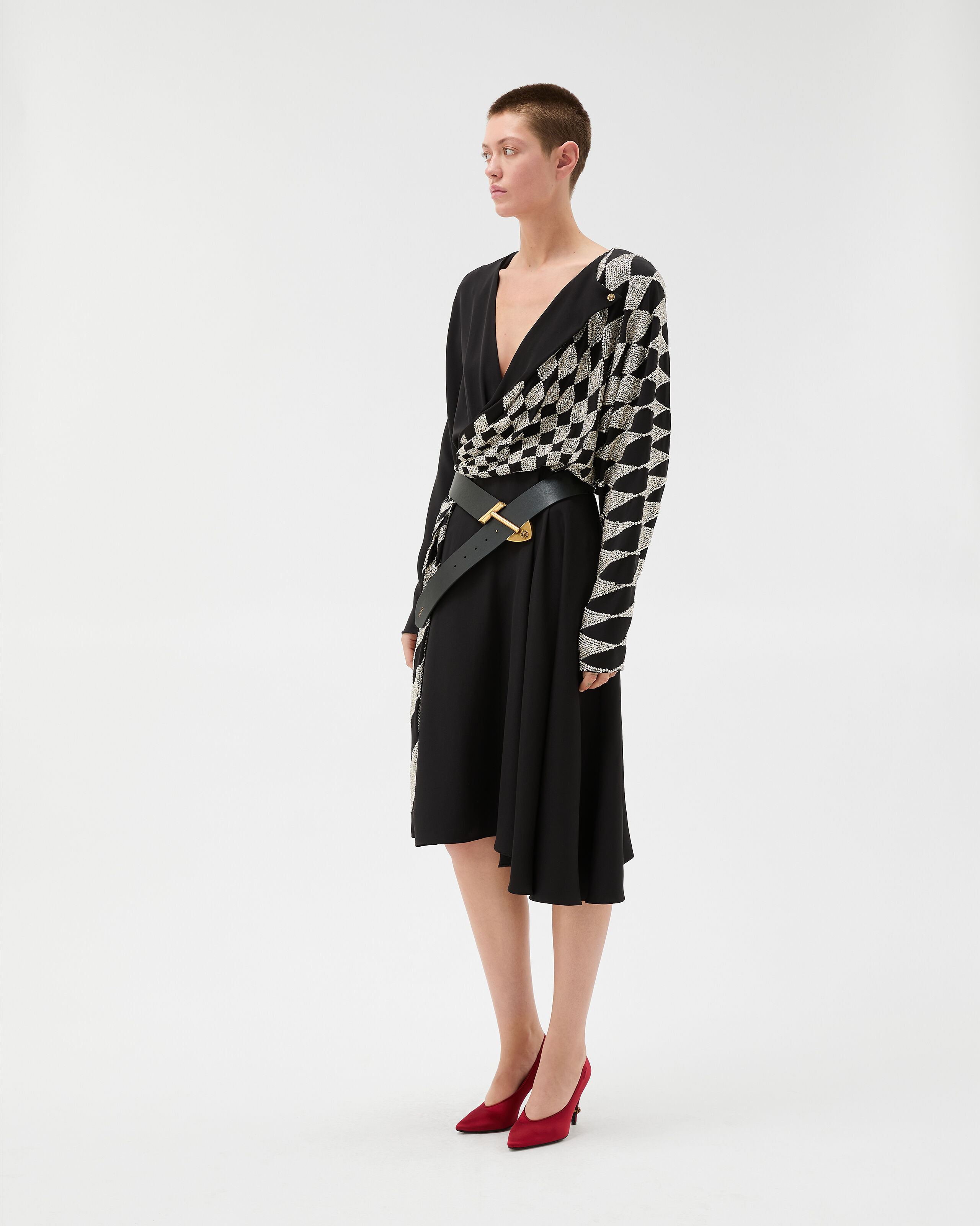 Embroidered Silk Midi Evening Dress Black | VERSACE US