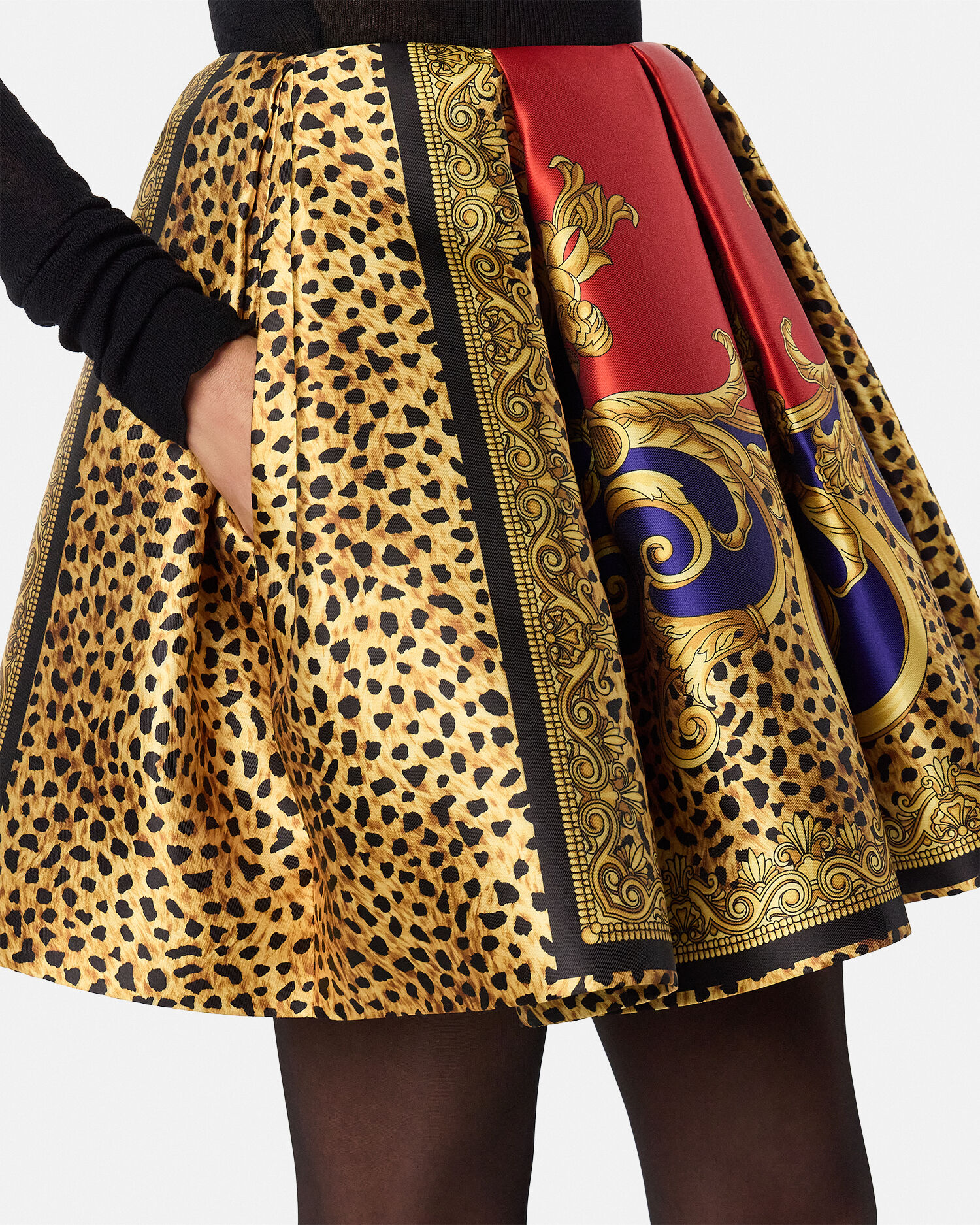Cheetah Barocco Silk Duchesse Ballet Skirt Red,Gold | VERSACE