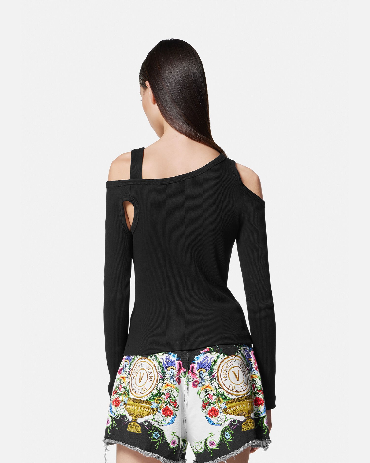 Baroque Buckle Cutout Top Black,Print | VERSACE US