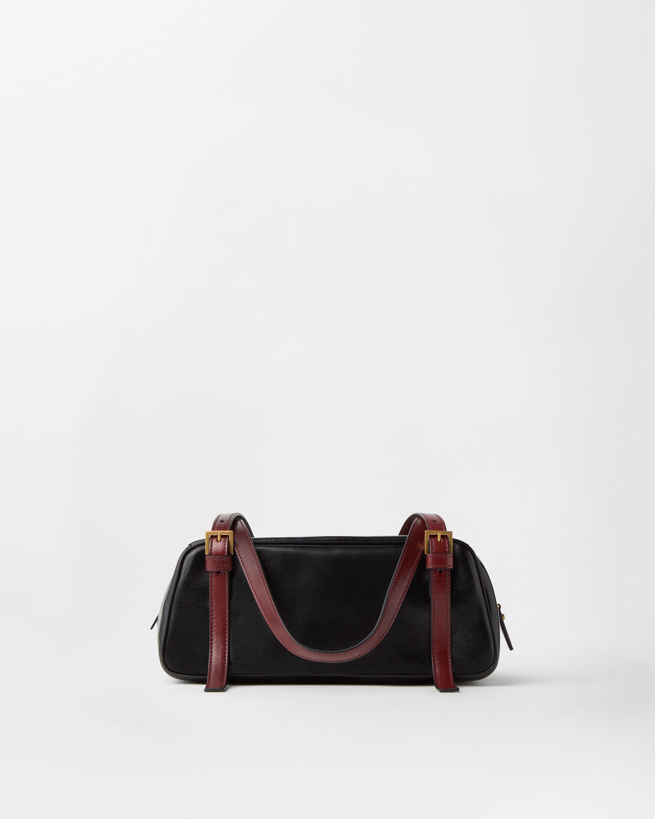 Emblème Nappa Bowling Bag Black,Brown | VERSACE US