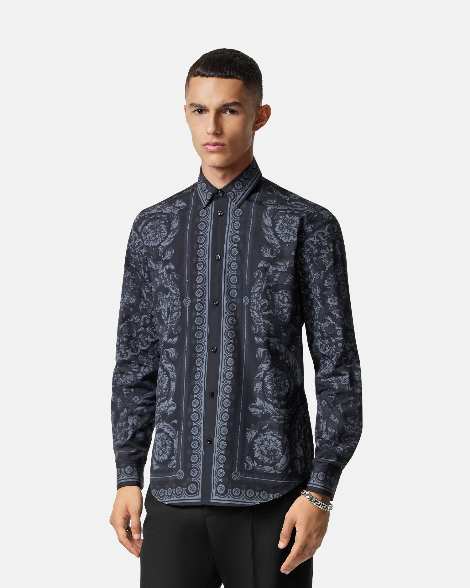Camicia Barocco in cotone Nero Stampa VERSACE IT