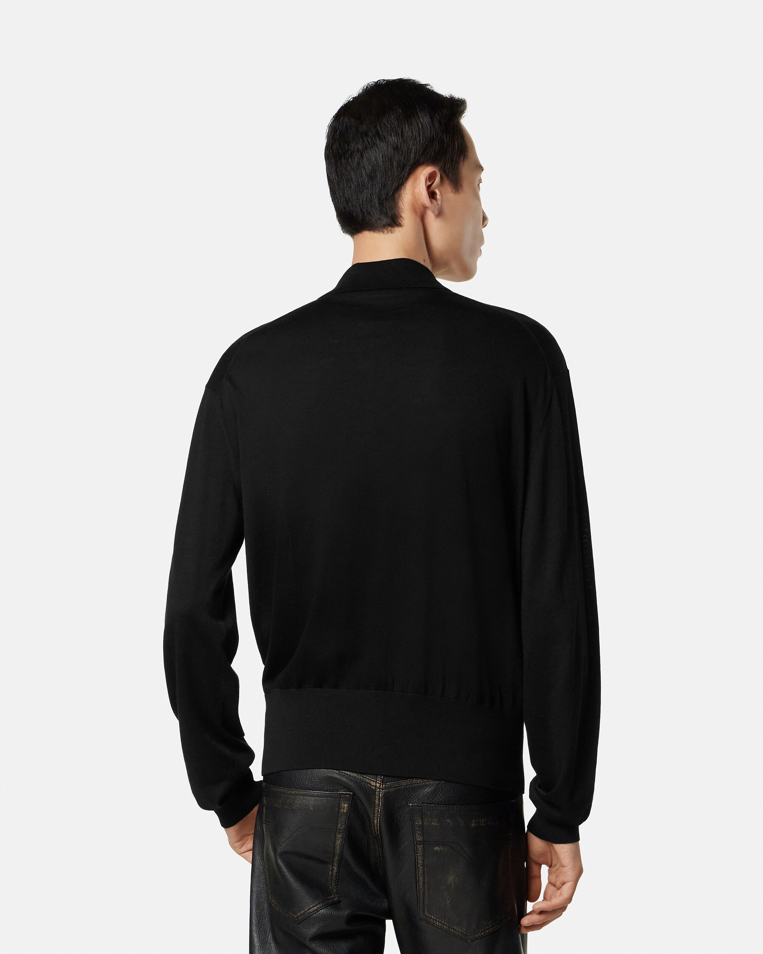 GIANNI VERSACE ニットポロ Silk-Cotton Knit Polo Cardigan Black | VERSACE US