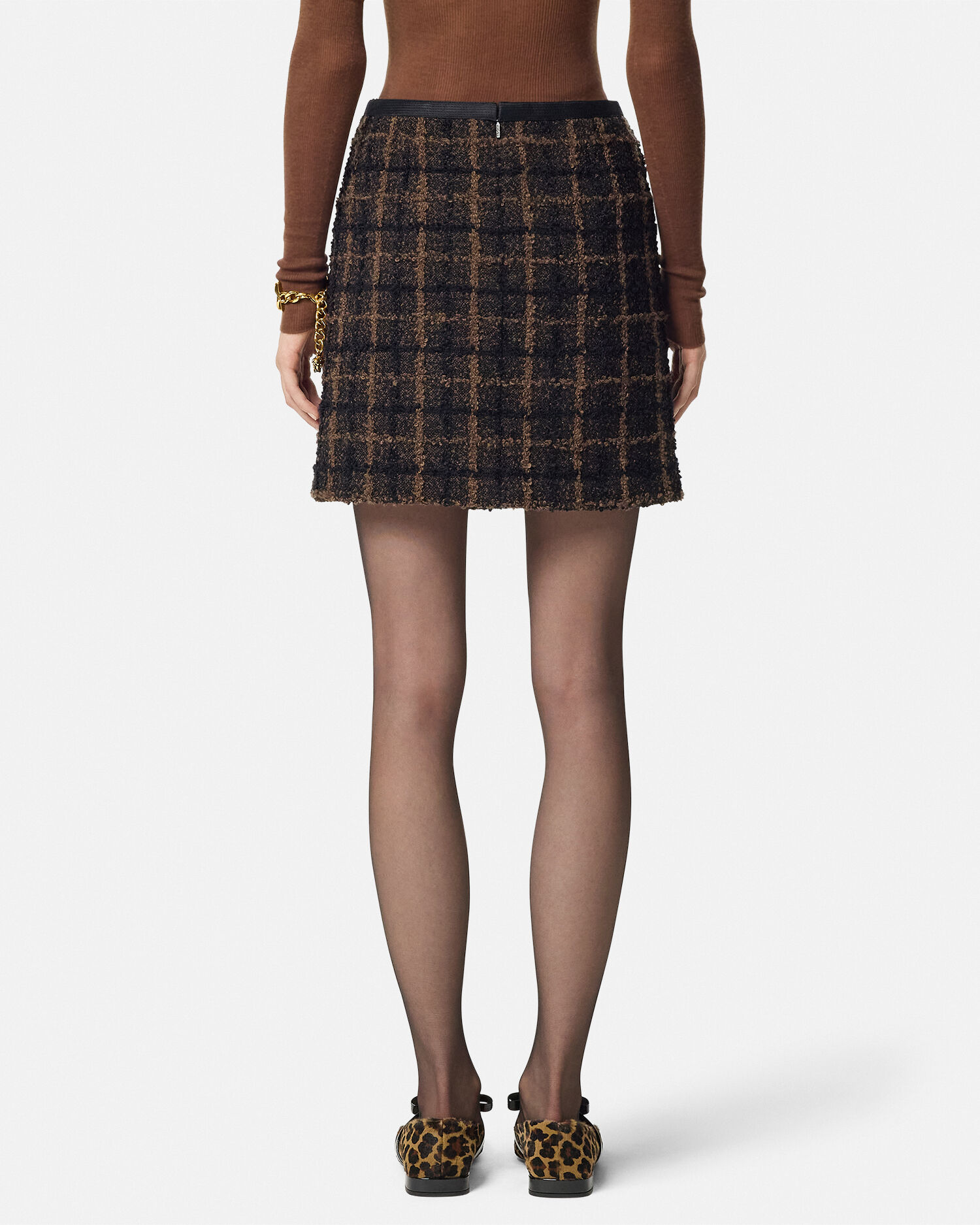 Jupe crayon en tweed boucle Brun VERSACE