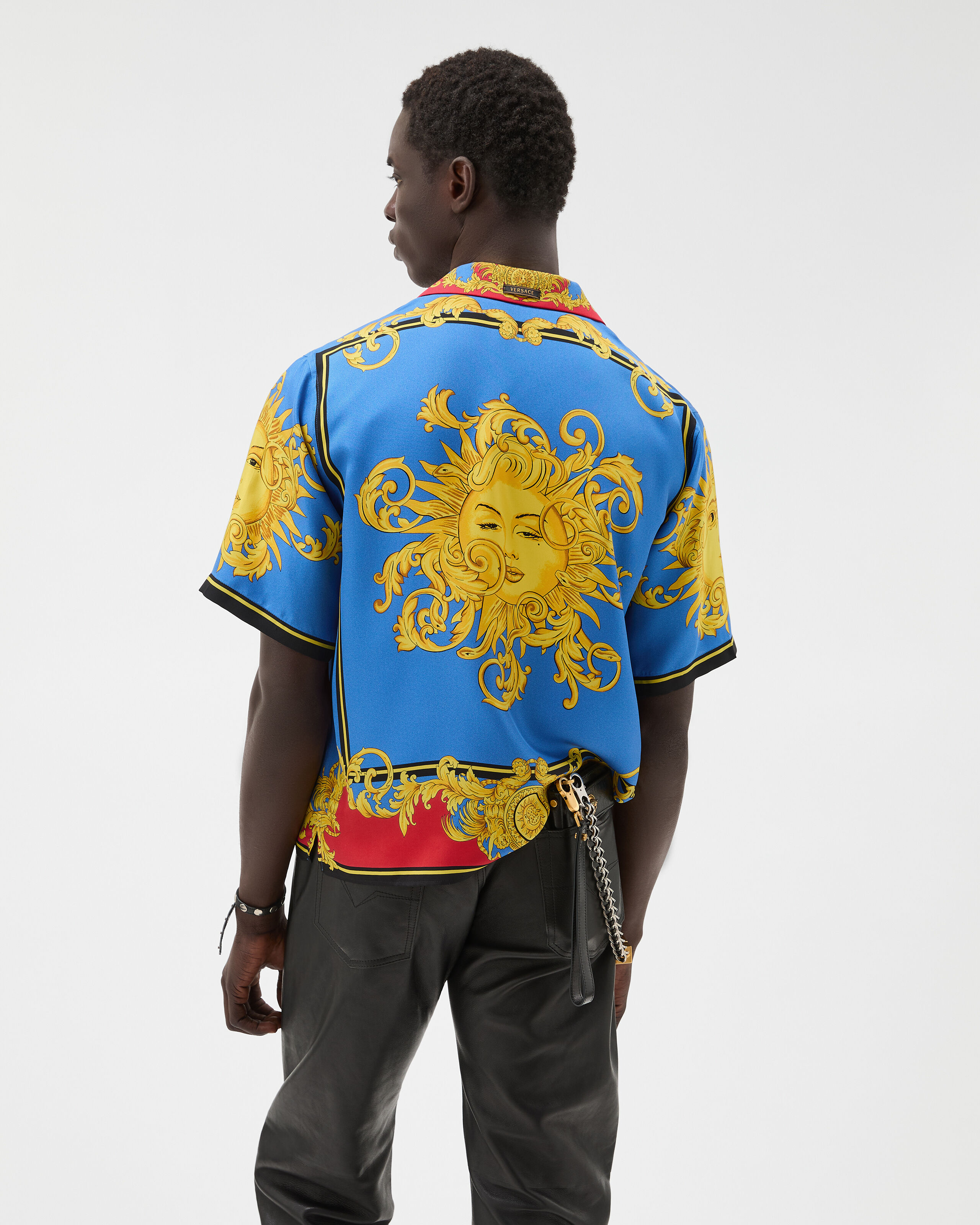 Printed Silk Twill Shirt Blue,Print | VERSACE US