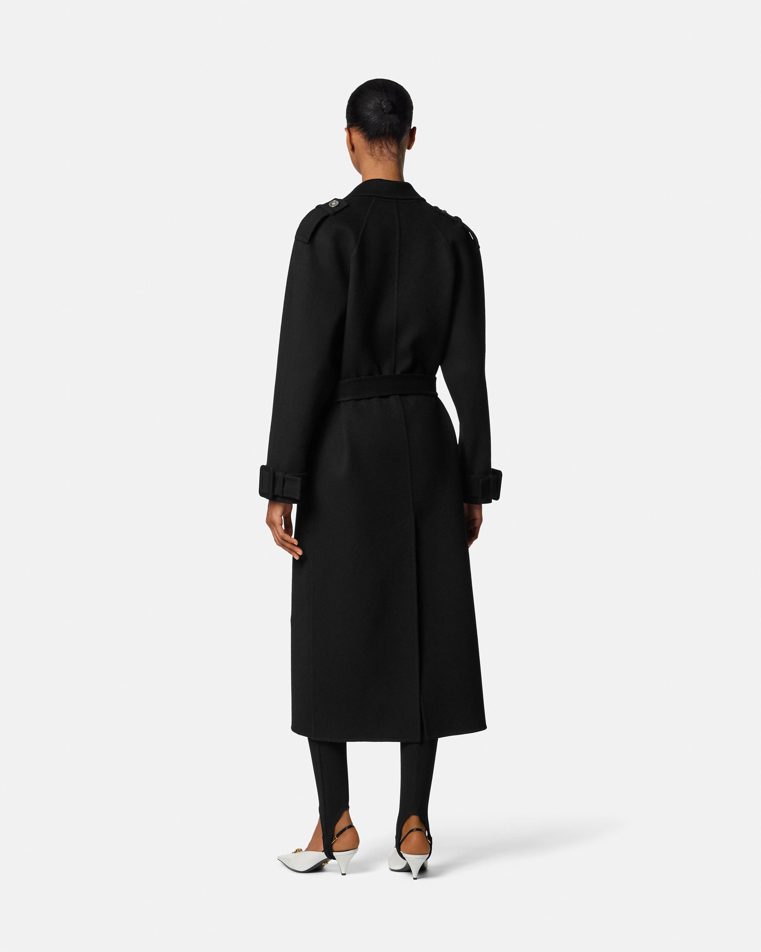 Wool-Cashmere Belted Coat Black | VERSACE US