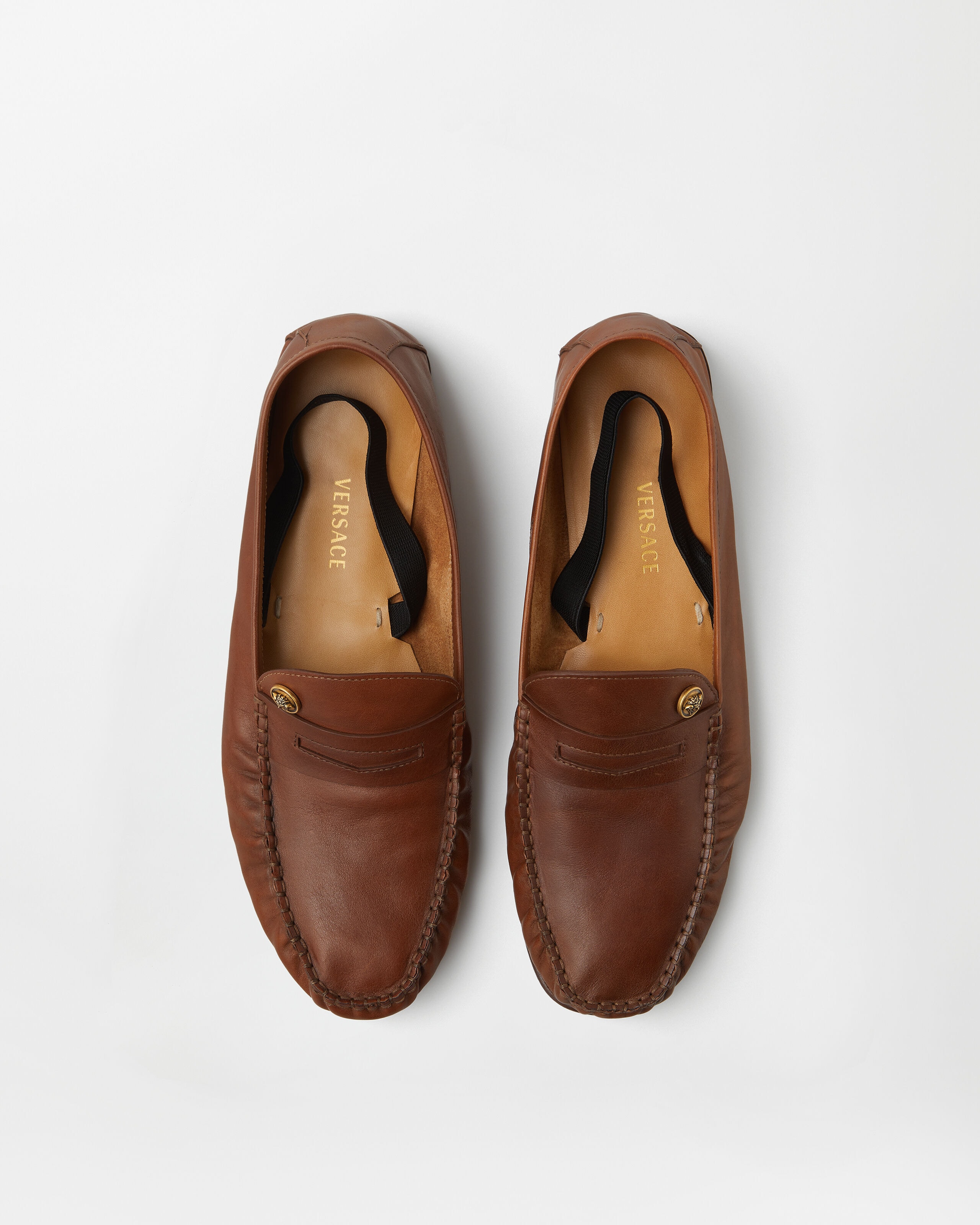 Guanto Leather Loafers Brown | VERSACE US