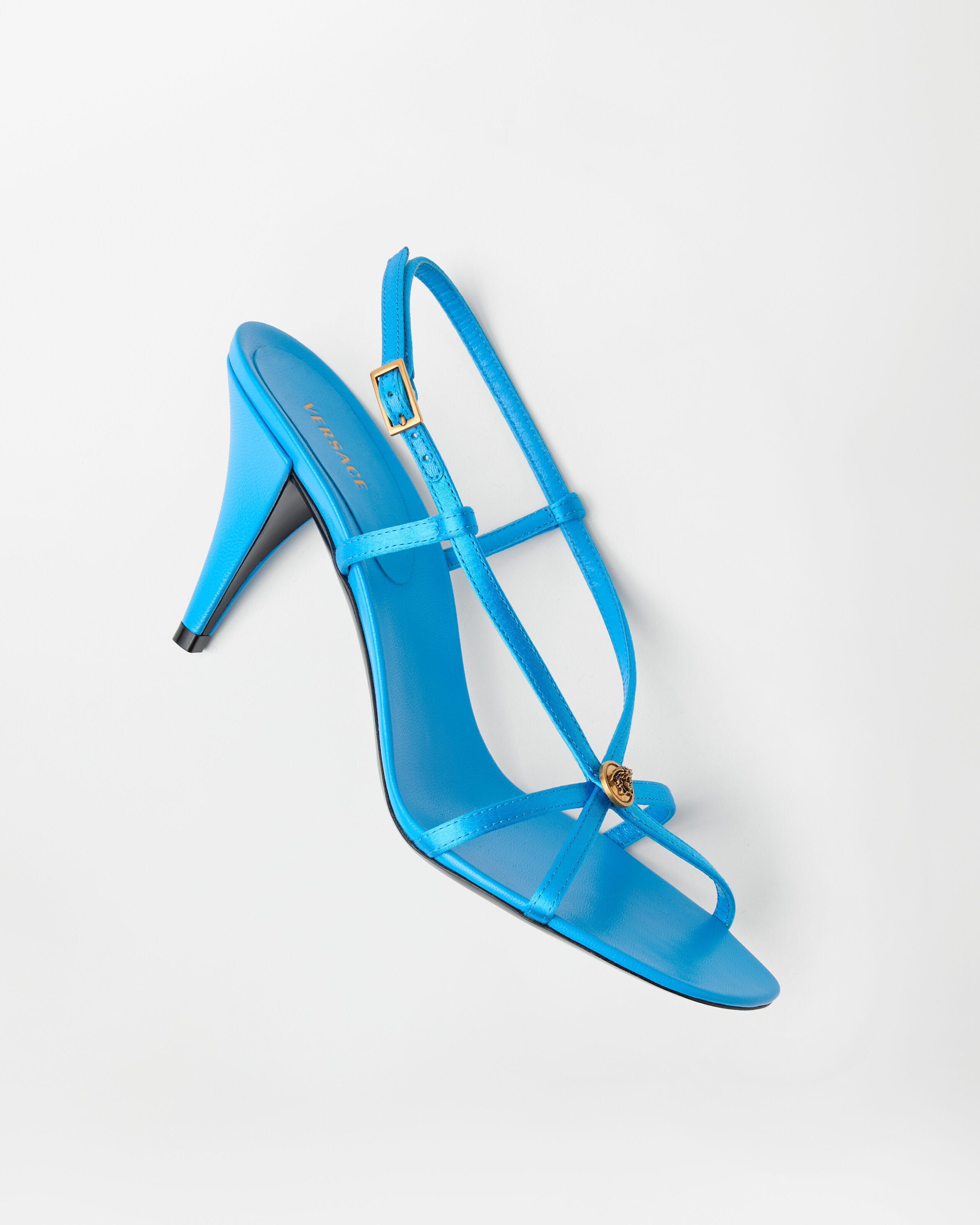 Valentina Satin Sandals 80 mm Blue | VERSACE US