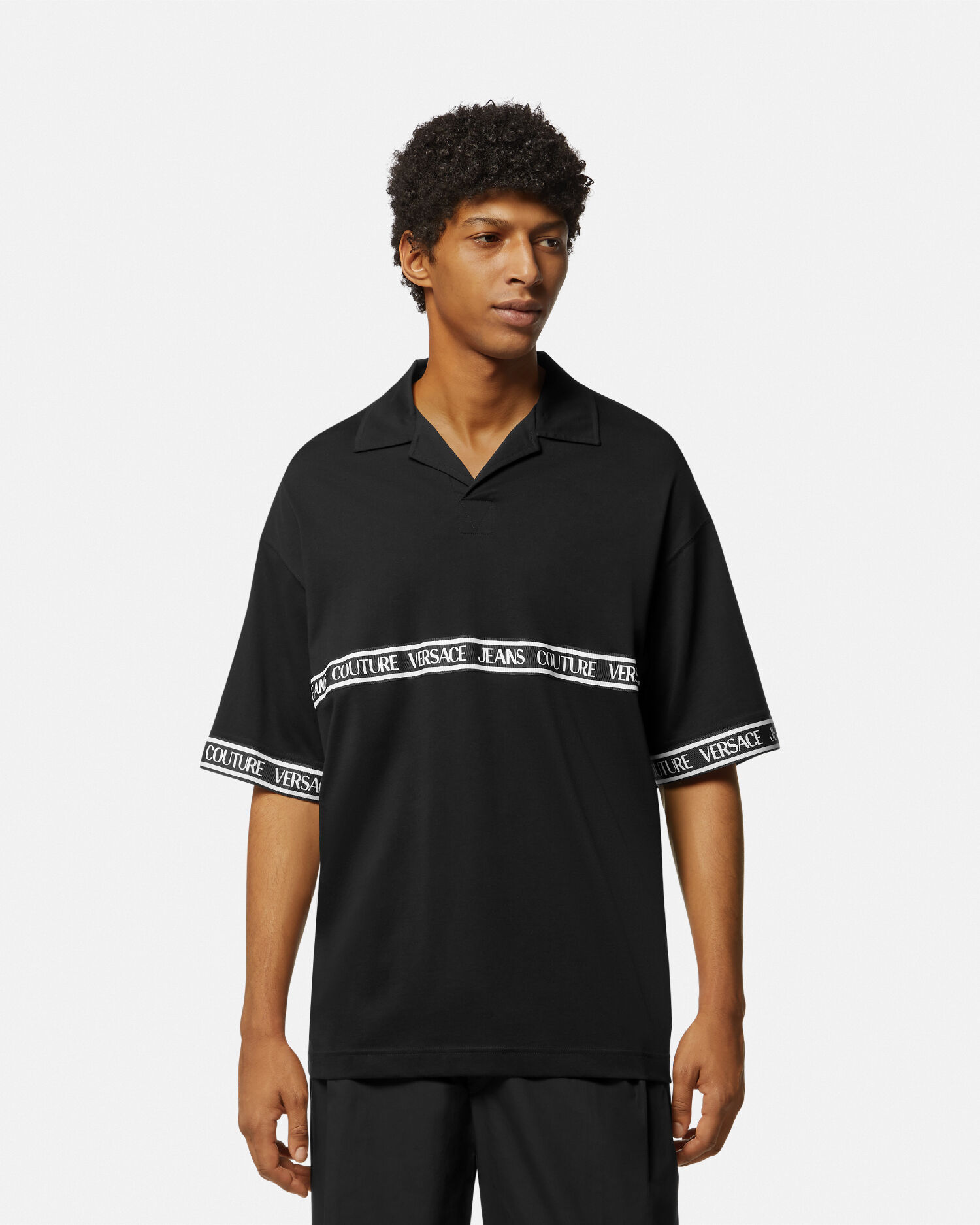 Polo con logo Nero Stampa VERSACE IT