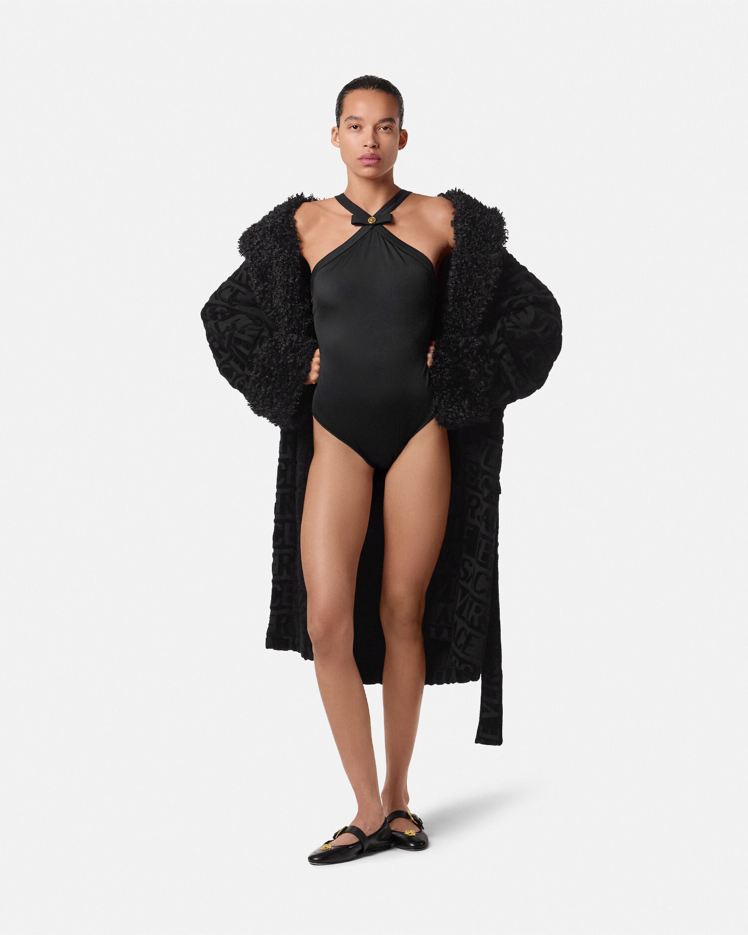 Versace Allover Faux-Fur Bathrobe | VERSACE US