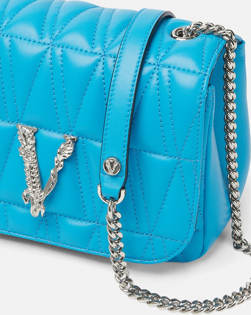Virtus Quilted Nappa Leather Evening Bag Blue Versace US