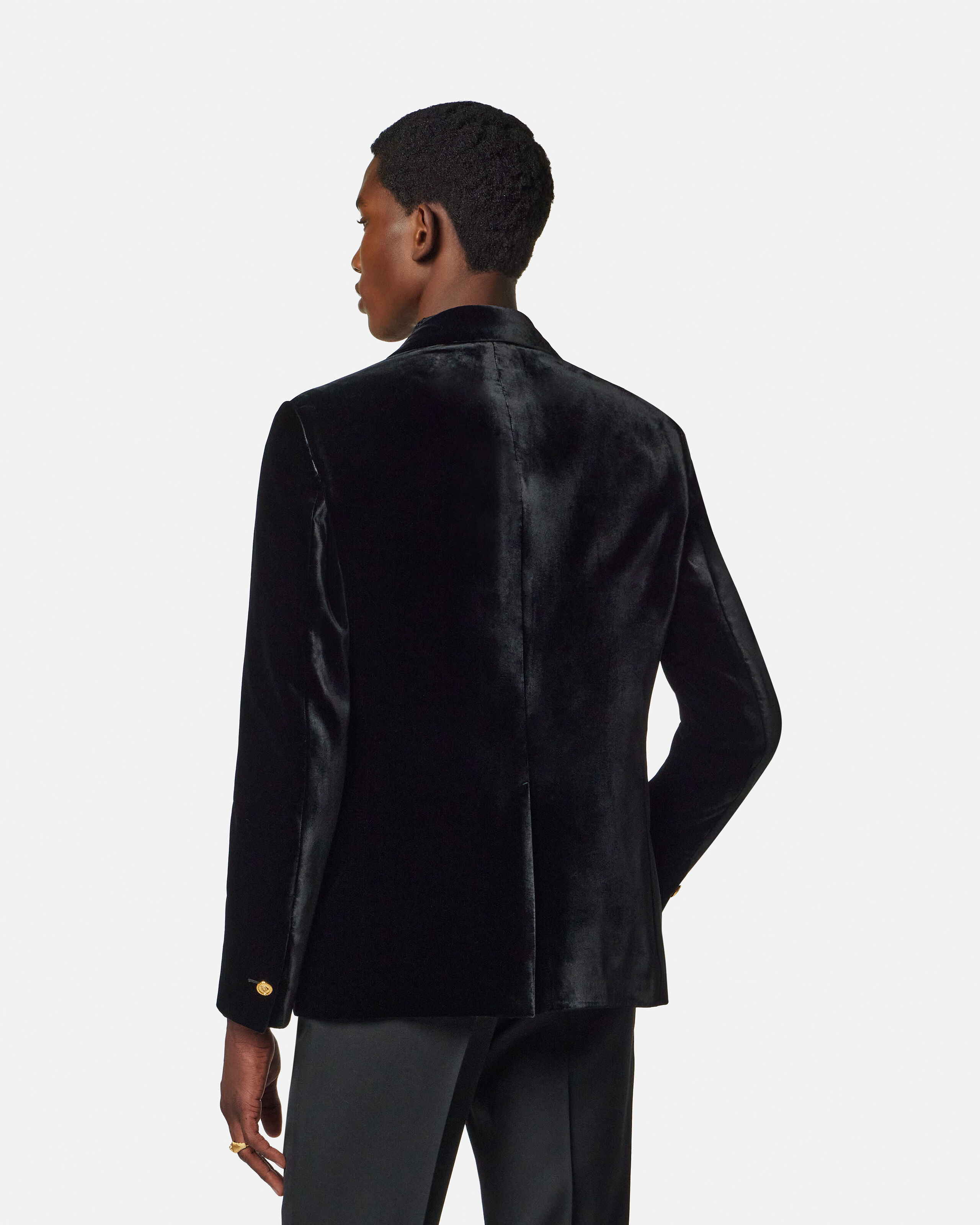 Velvet Single-Breasted Blazer Black | VERSACE US