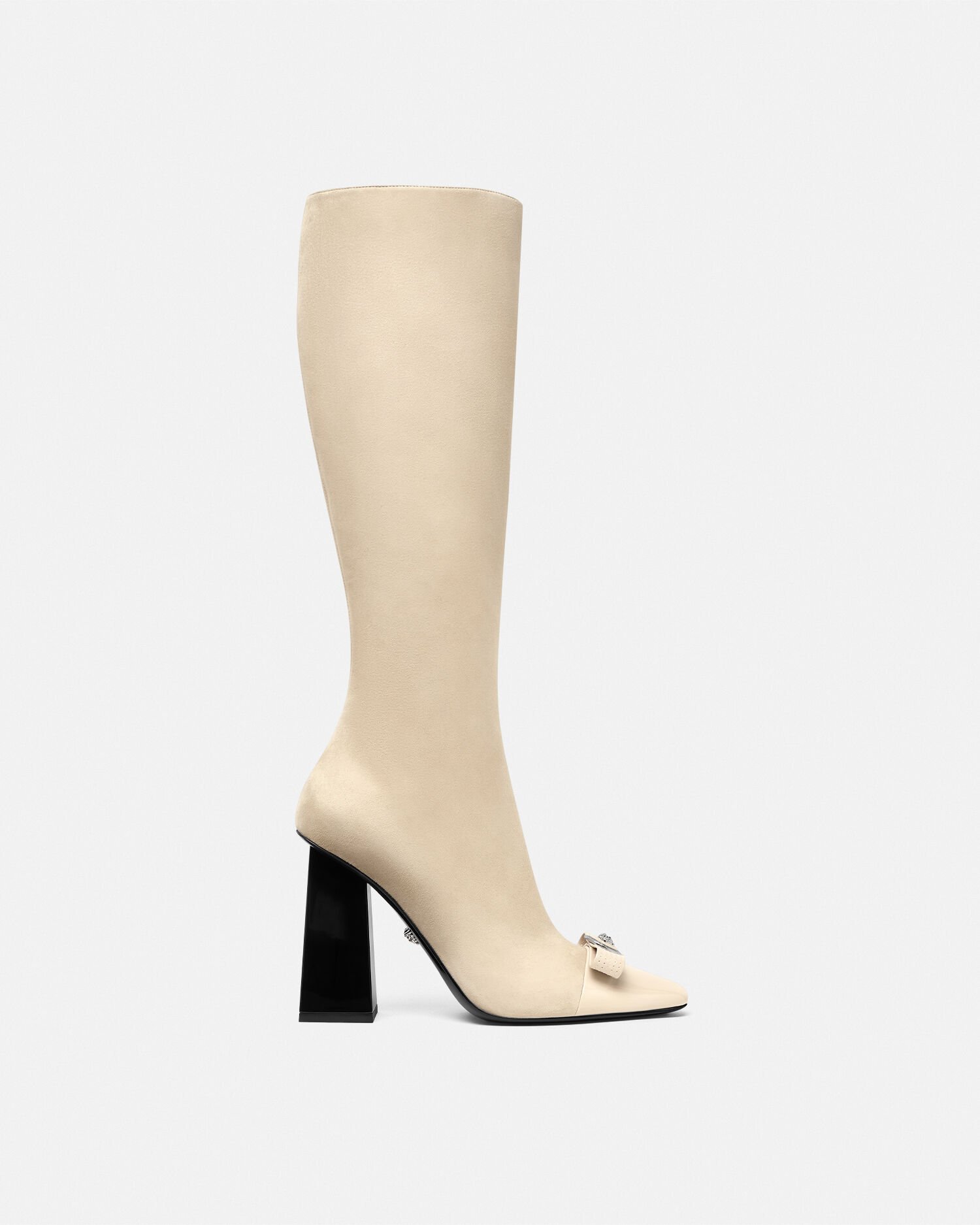 Gianni Ribbon Suede Boots 105 mm Beige VERSACE