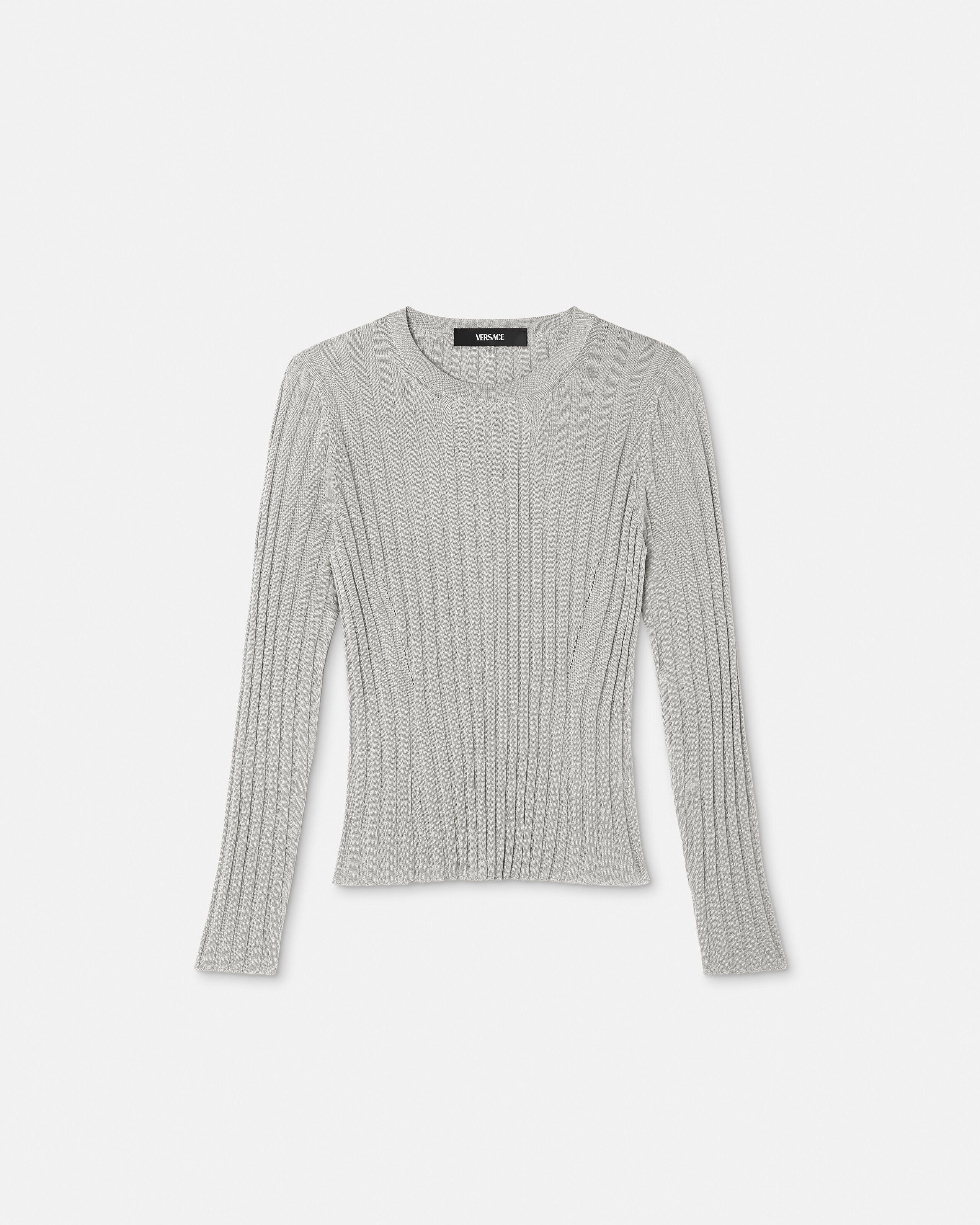 Ribbed Knit Viscose-Blend Crewneck Top Gray | VERSACE