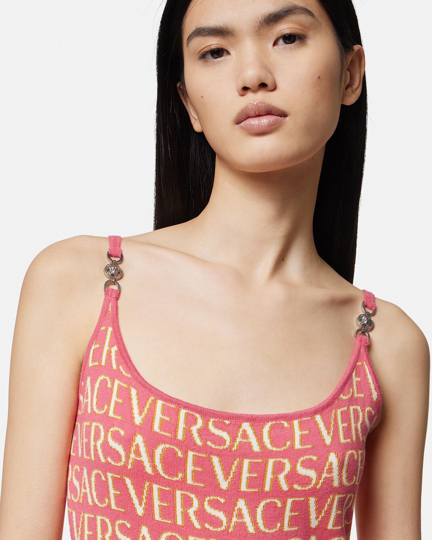 Vestido mini de punto Versace Allover Rosado Estampado VERSACE MX