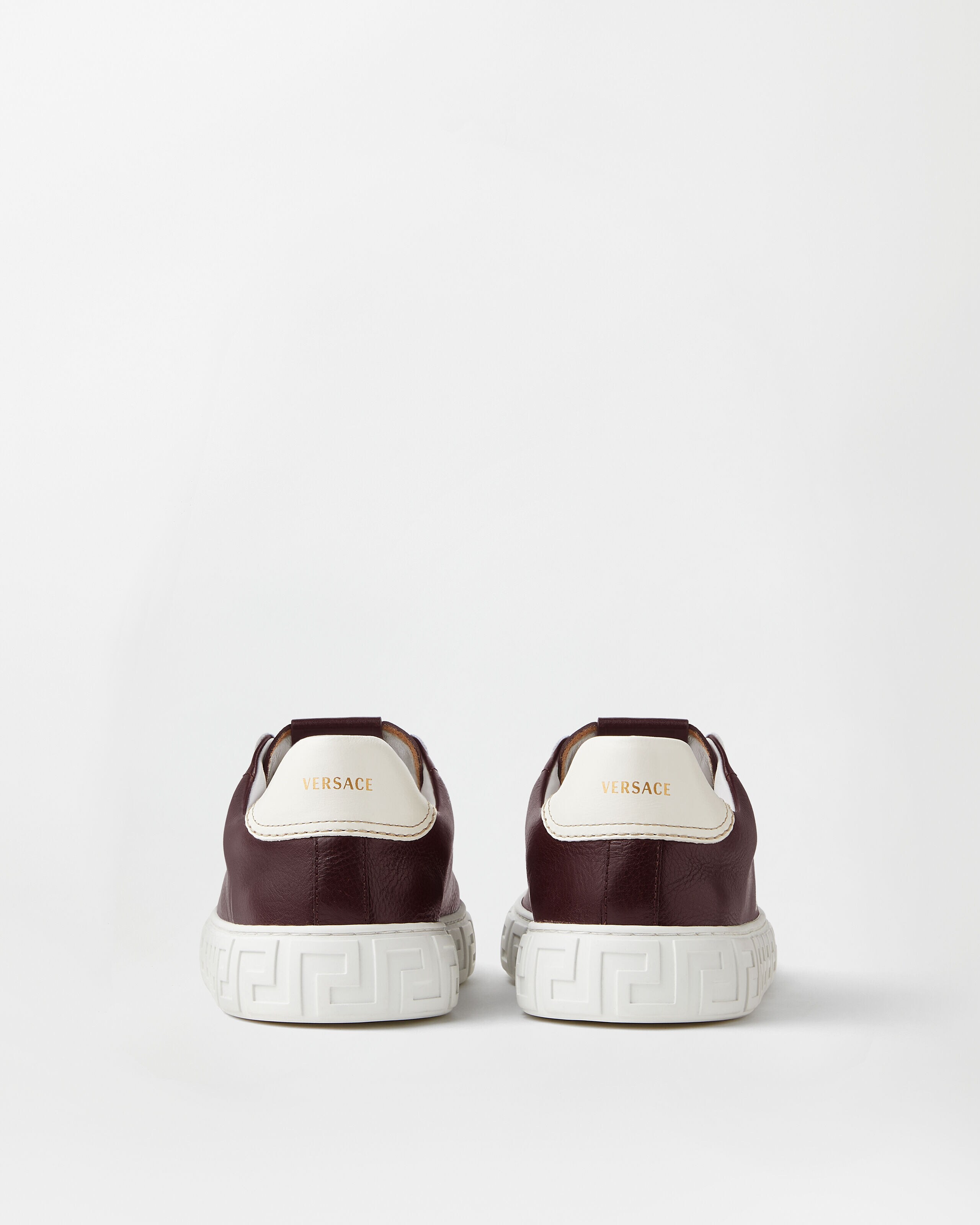 Greca Leather Sneakers Brown | VERSACE US