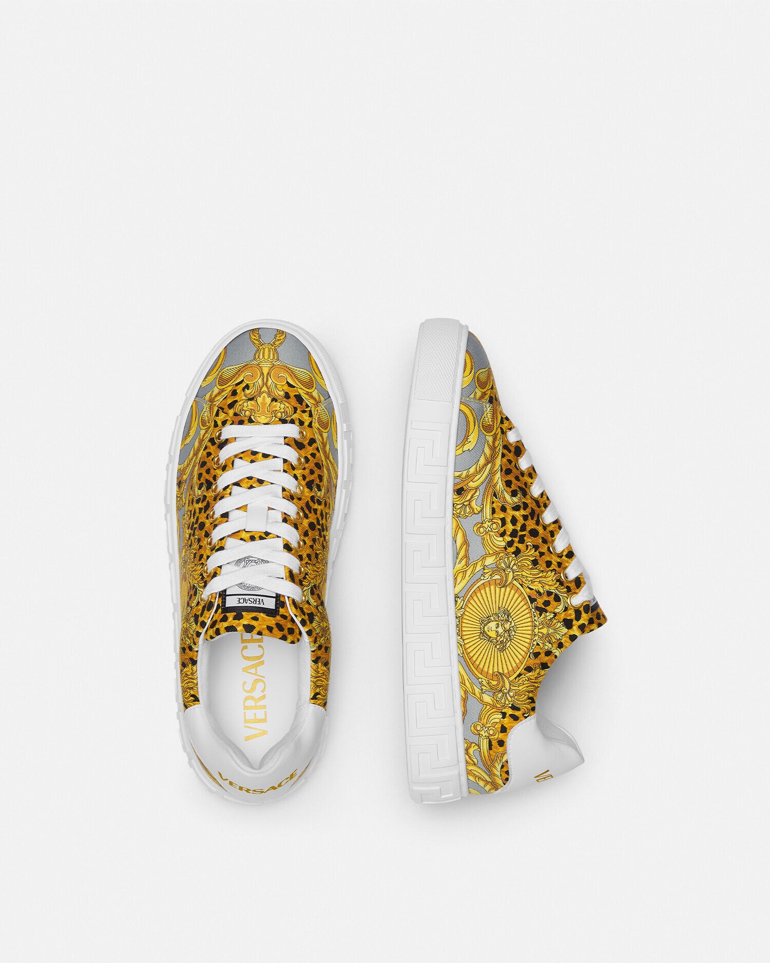 Cheetah Foulard Greca Sneakers Gold,Print | VERSACE US
