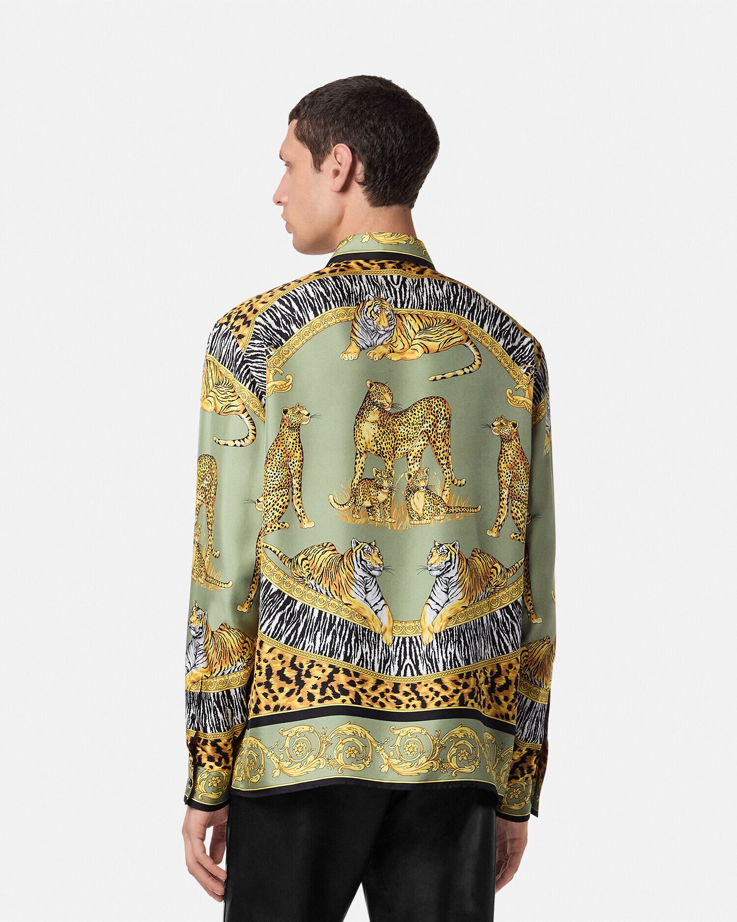 Wild Cats Silk Shirt Green,Black | VERSACE US Wild Cats Silk Shirt Green,Black | VERSACE US