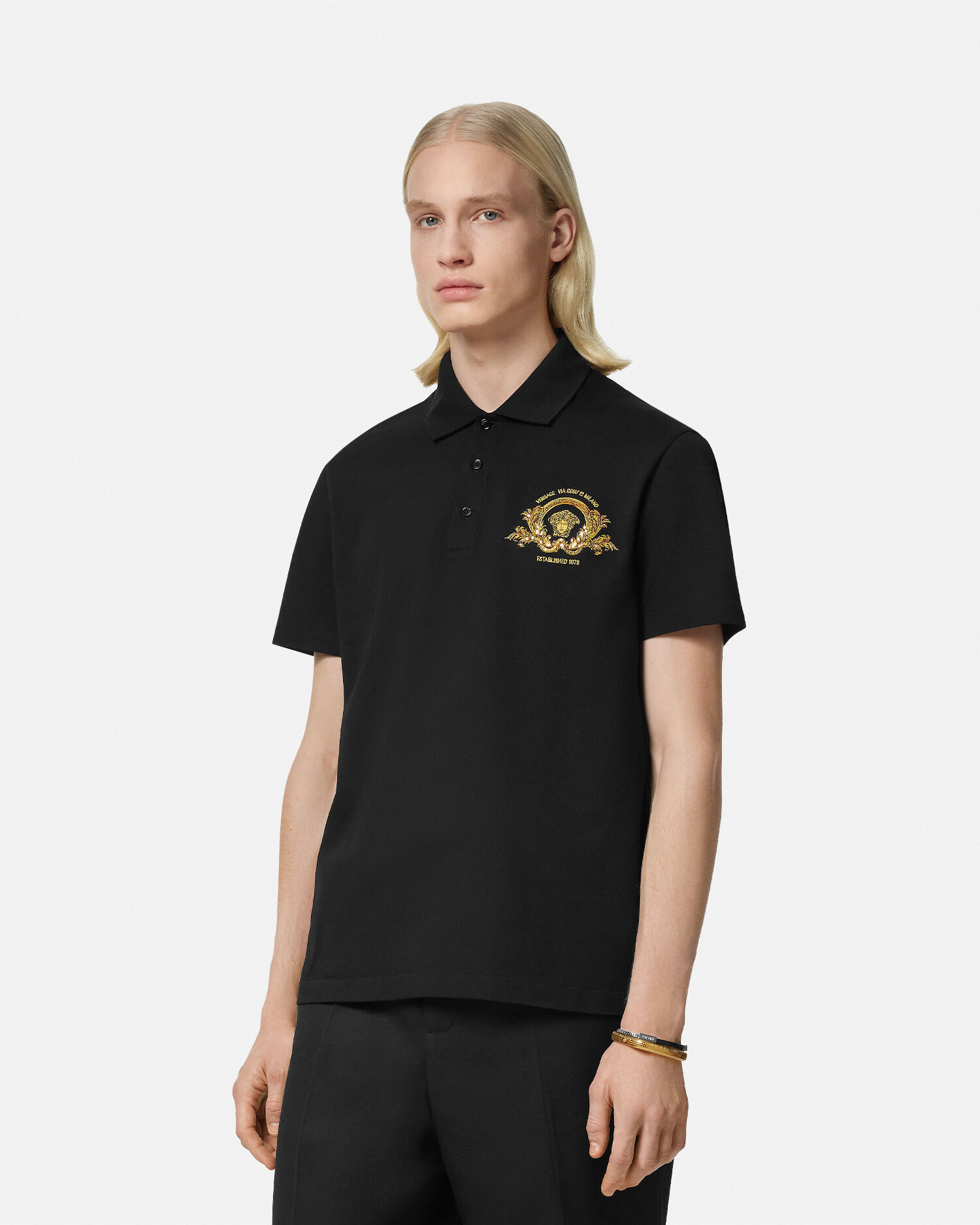 VERSACE】ニット襟付きコットンピケポロシャツ (VERSACE/ポロシャツ) 113766681【BUYMA】