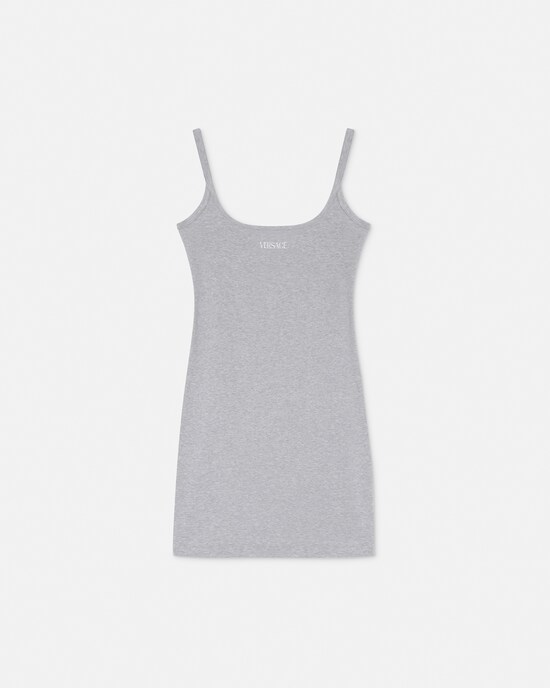 فستان قصير من القطن المضلع المطرز رمادي 1