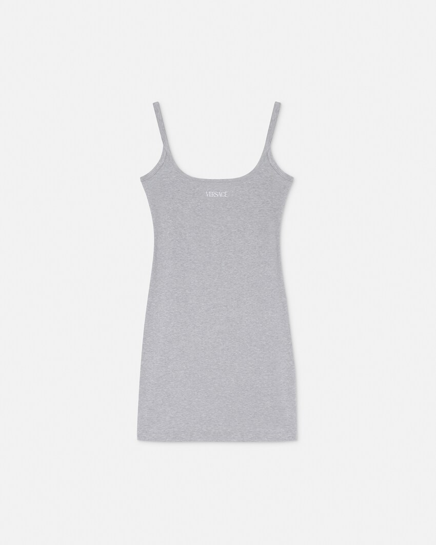 فستان قصير من القطن المضلع المطرز رمادي 1