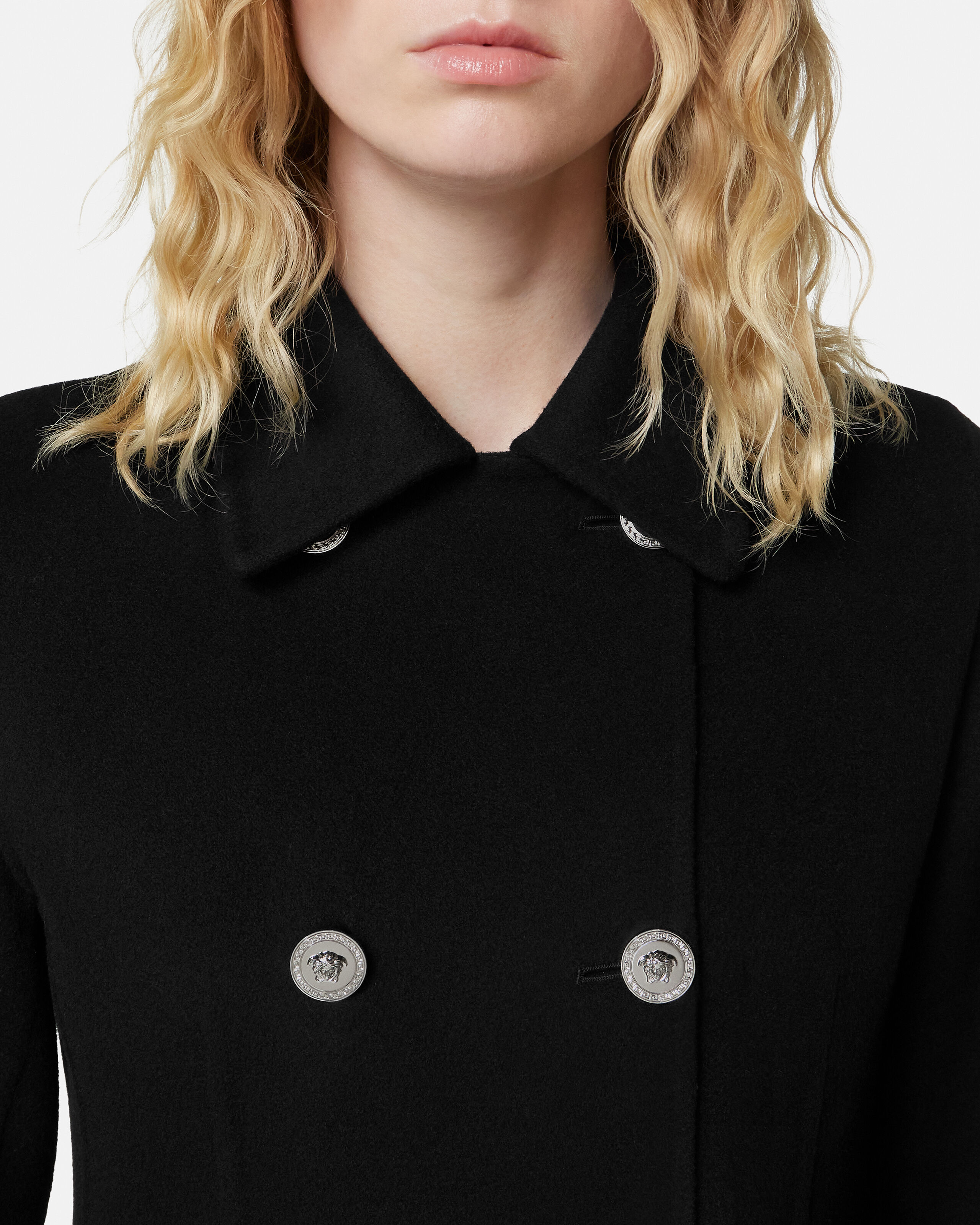 Wool-Cashmere A-Line Coat Black | VERSACE