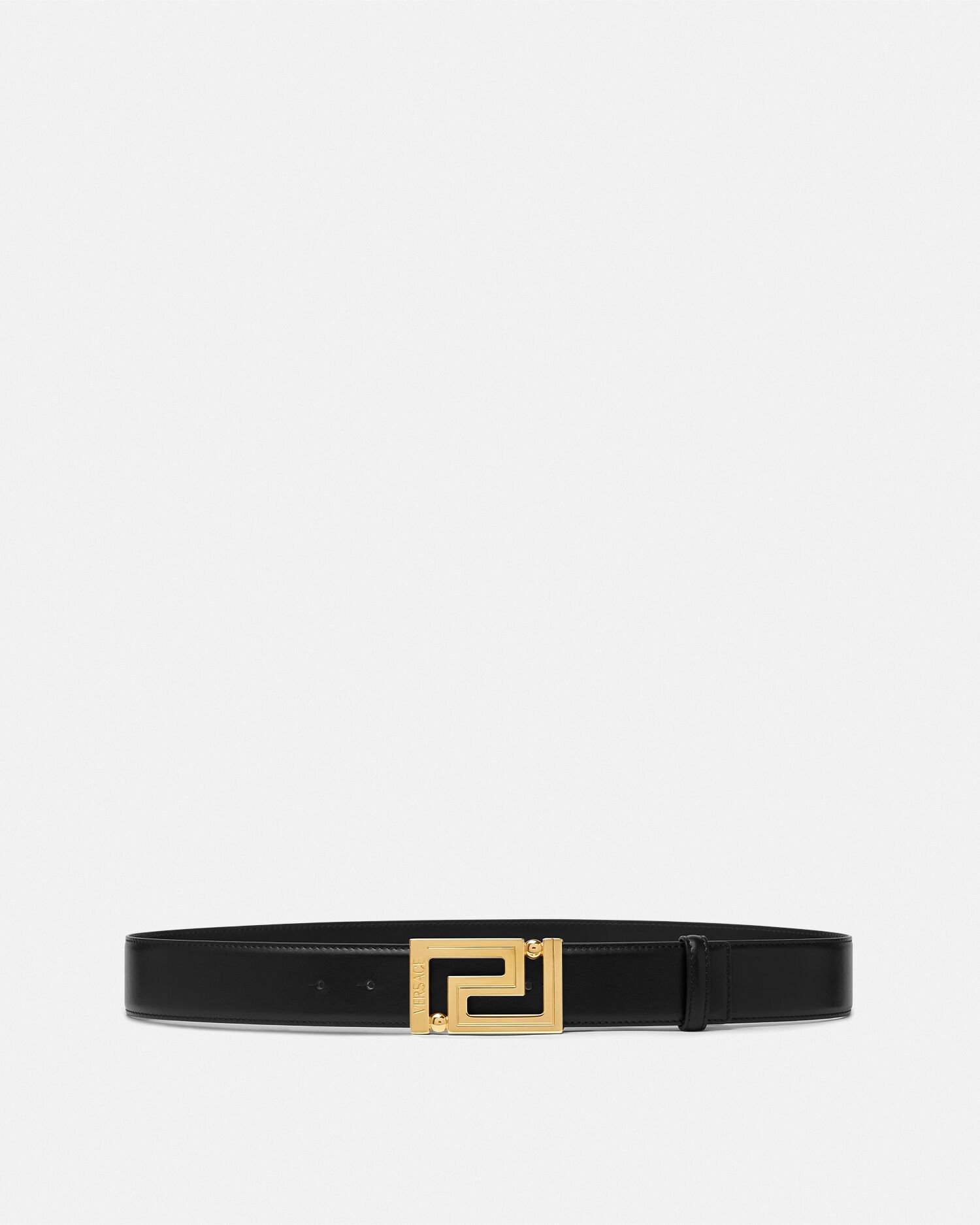 Greca Leather Belt 4 cm Black Gold VERSACE UK