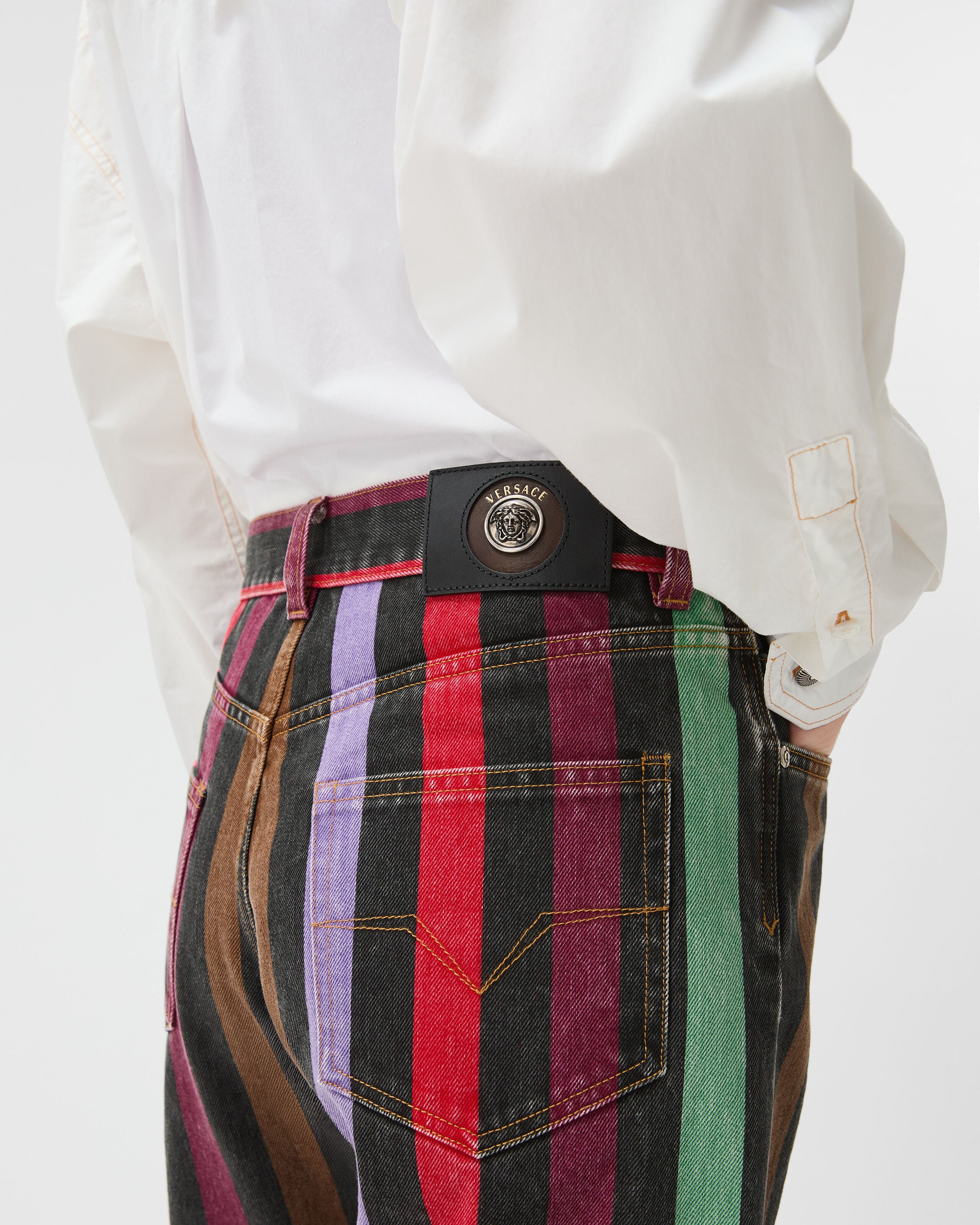Striped Straight Jeans Multicolor | VERSACE US