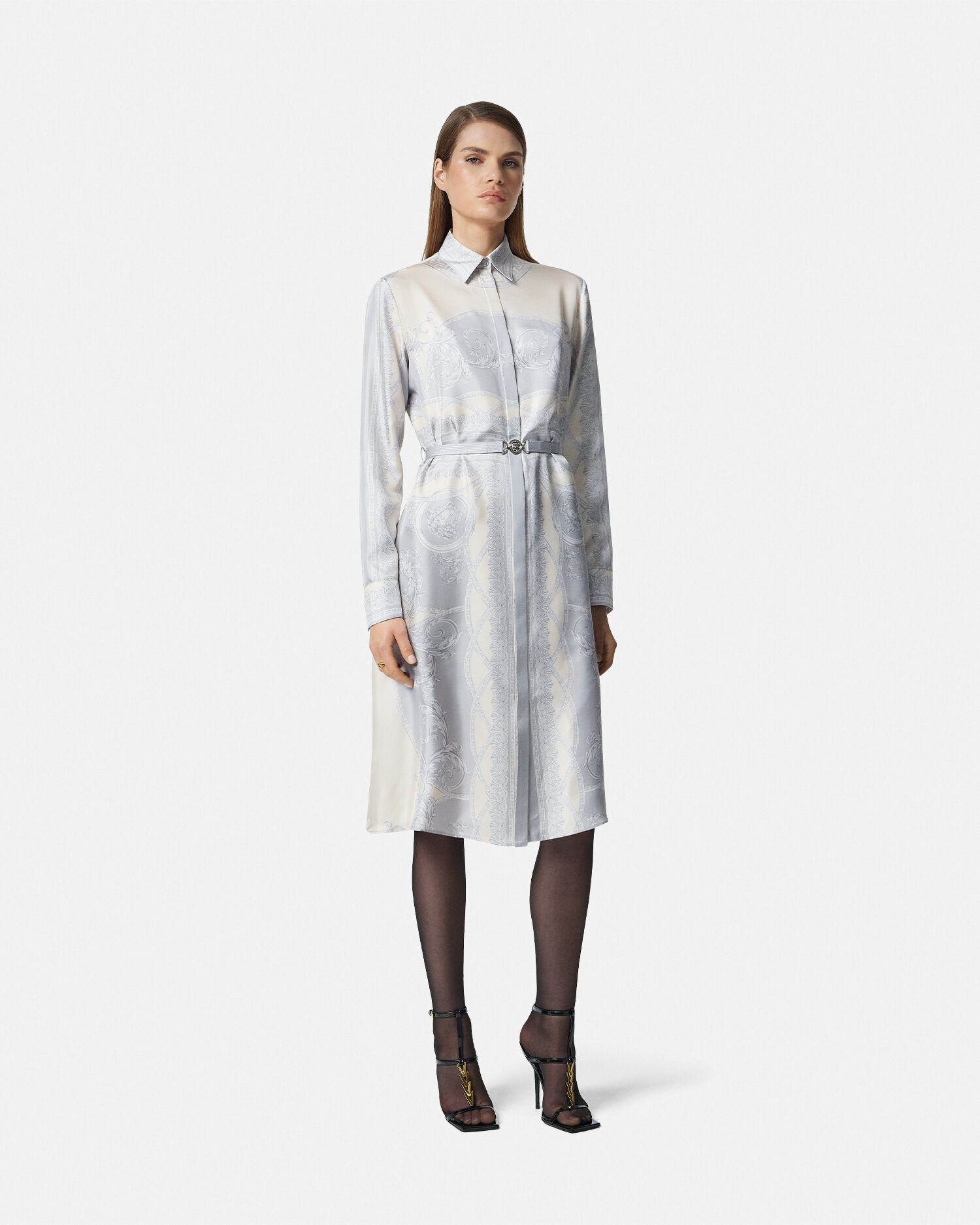 La Coupe des Dieux Silk Midi Shirt Dress Print VERSACE US