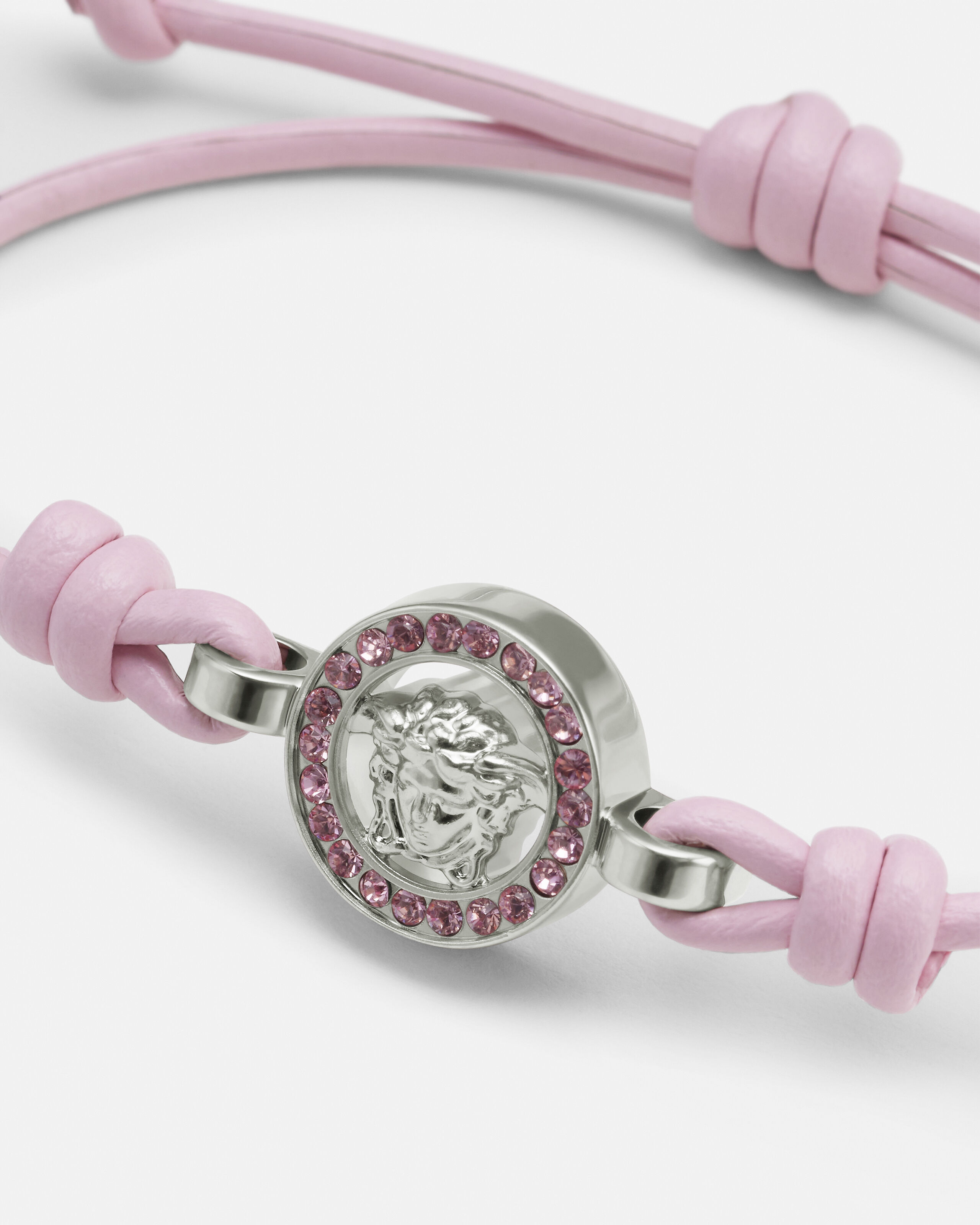 Medusa '95 Crystal Leather Bracelet Pink | VERSACE US