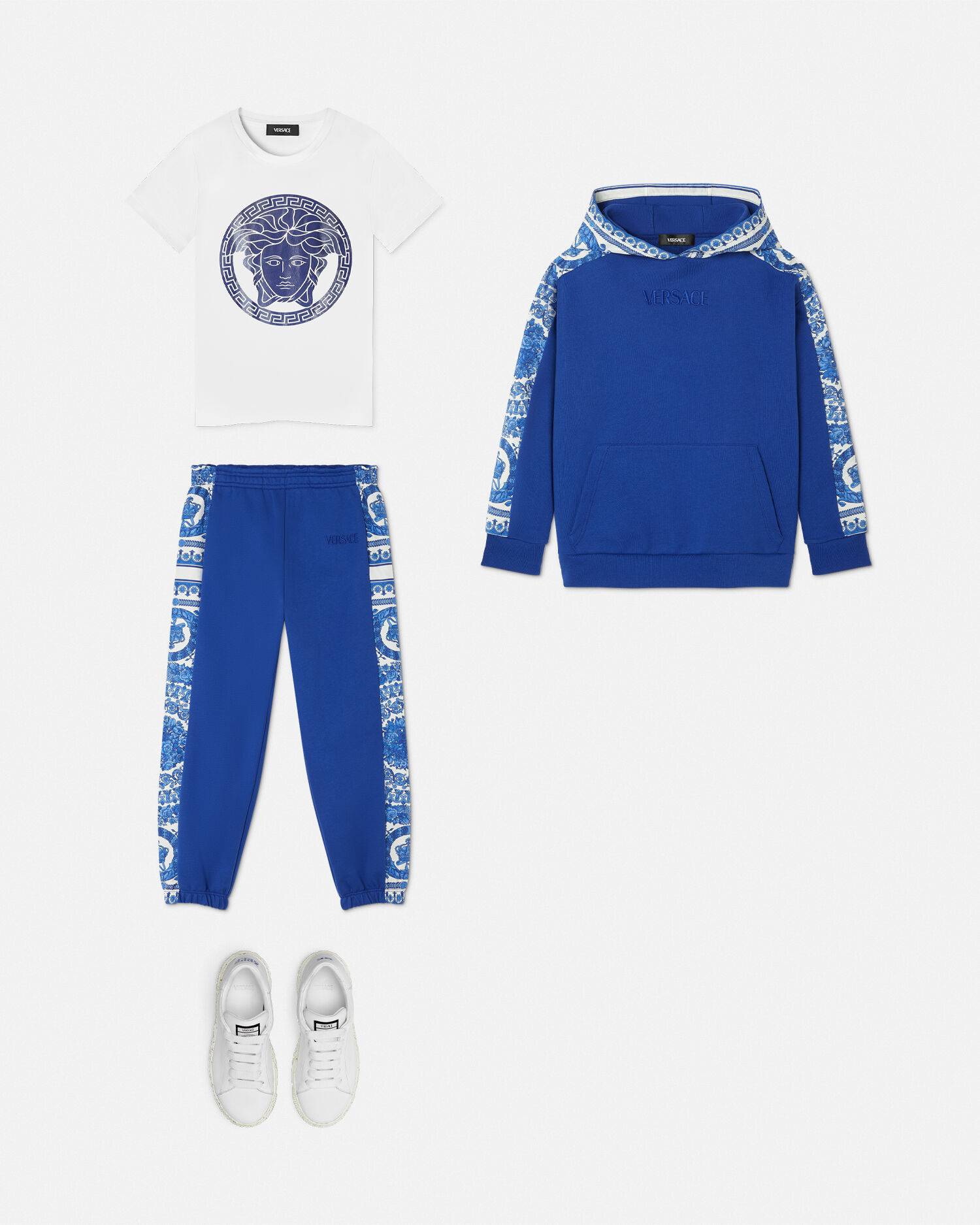 Barocco Foulard Kids Hoodie Blue | VERSACE