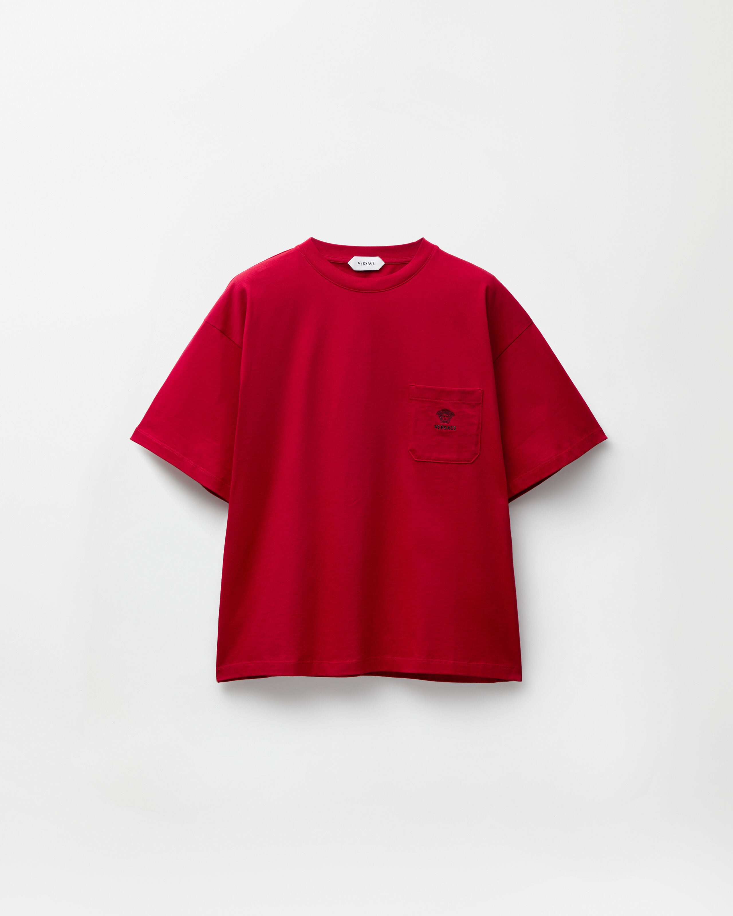 Embroidered Cotton-Jersey T-Shirt Red | VERSACE