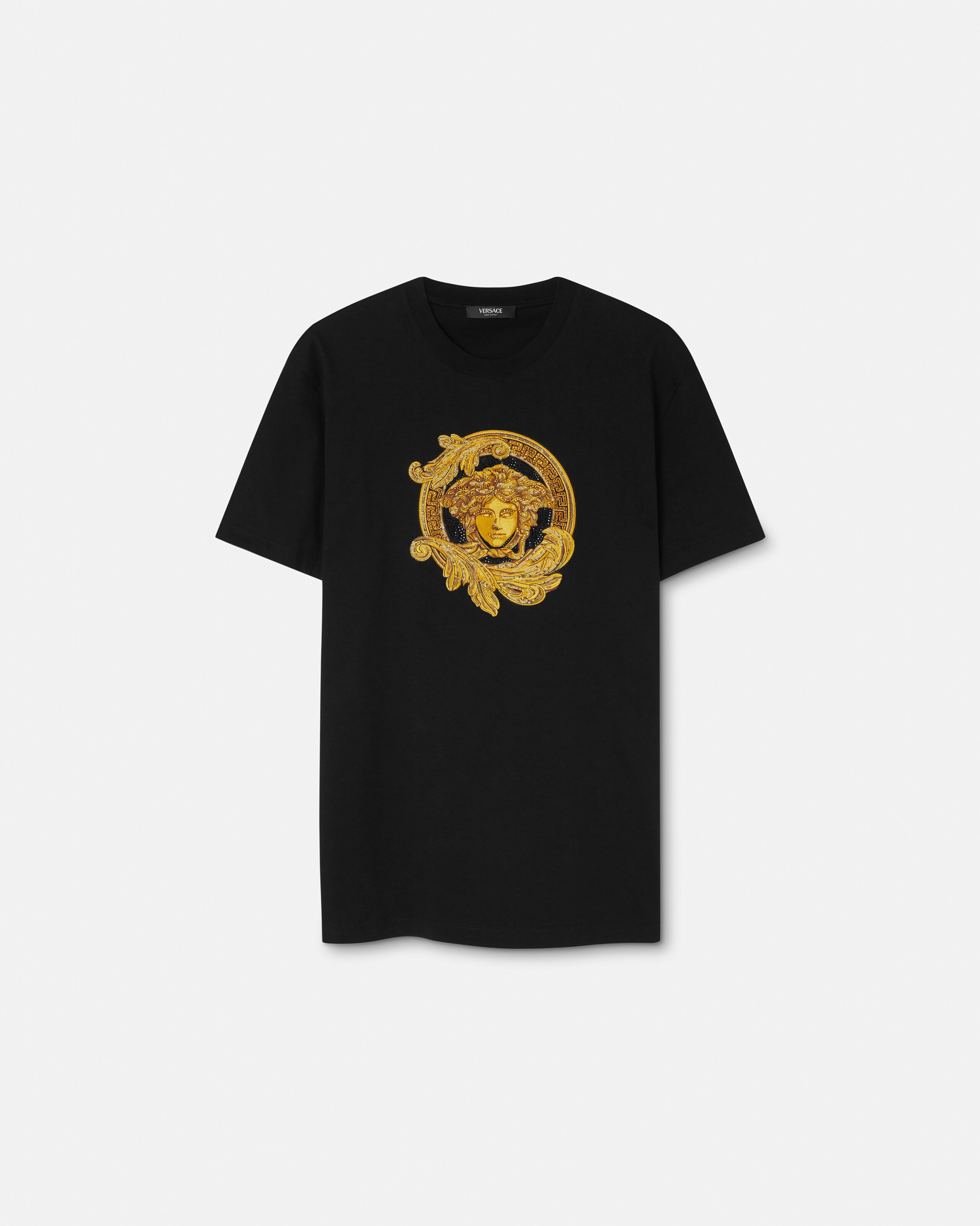 VERSACE / Tシャツ/S/コットン/BLK Embroidered Cotton-Jersey Slim T-Shirt | VERSACE US