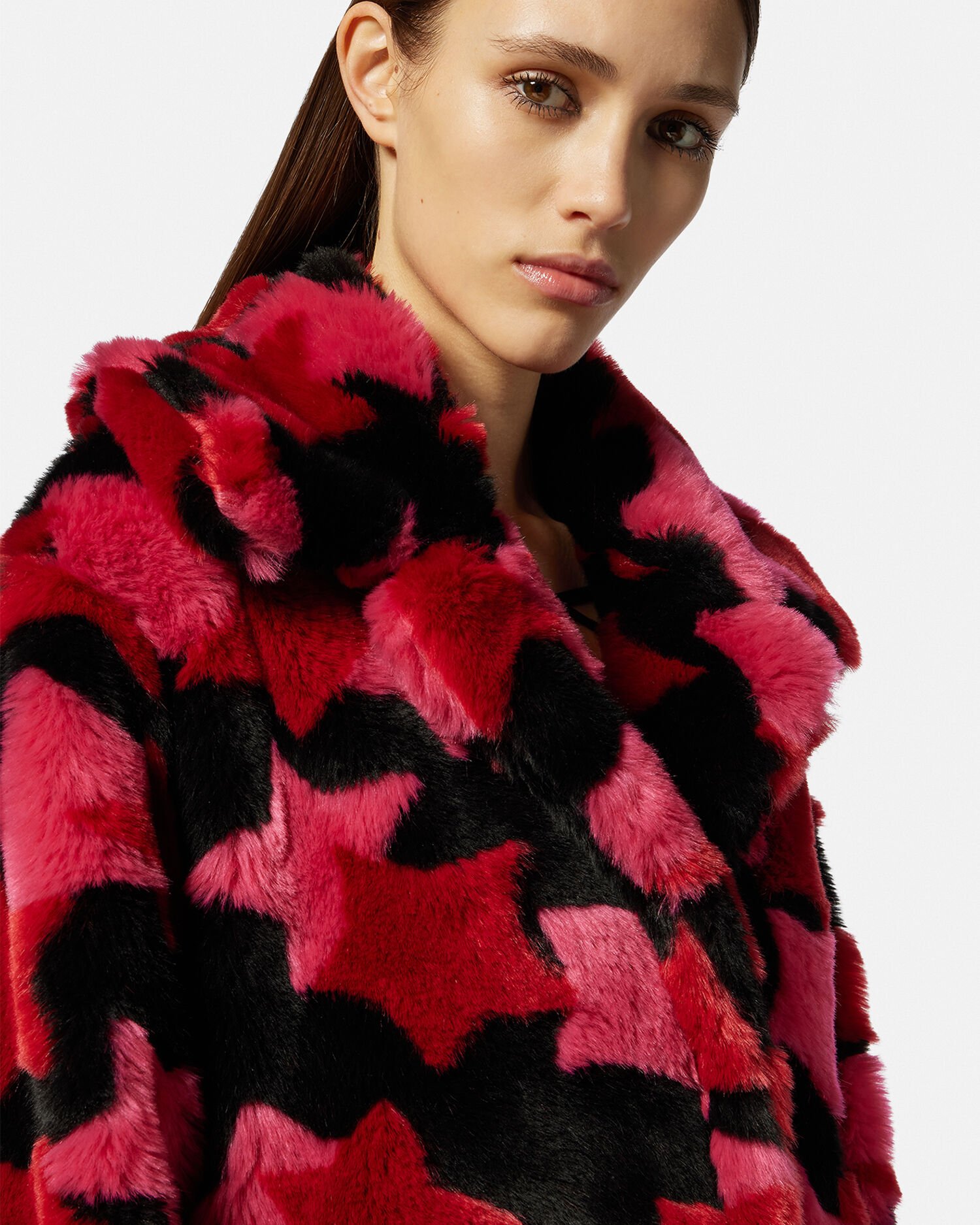 Pink and black faux fur coat top