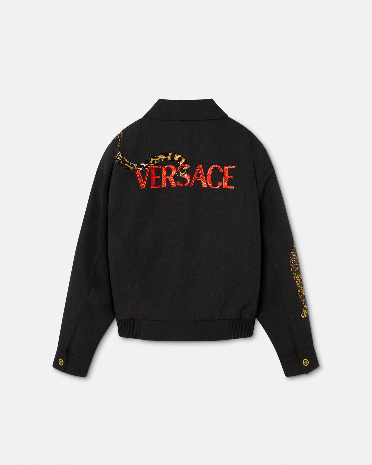 Versace Leopard Mélange Wool Blouson Jacket Black | VERSACE US