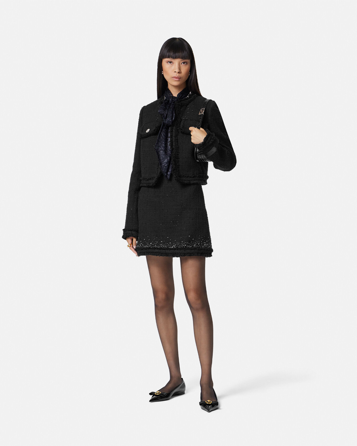 Mini jupe en tweed ornements